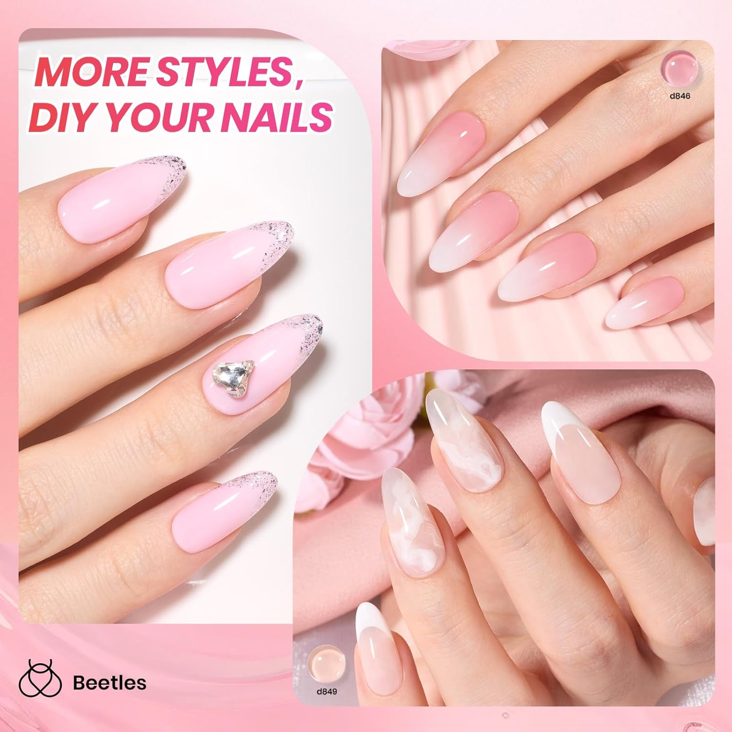 Detalle de Beetles Jelly UV Gel Nagellack Set mit 6 Farben (transluzente Nude-Farben) – Jelly Gel Polish für UV/LED