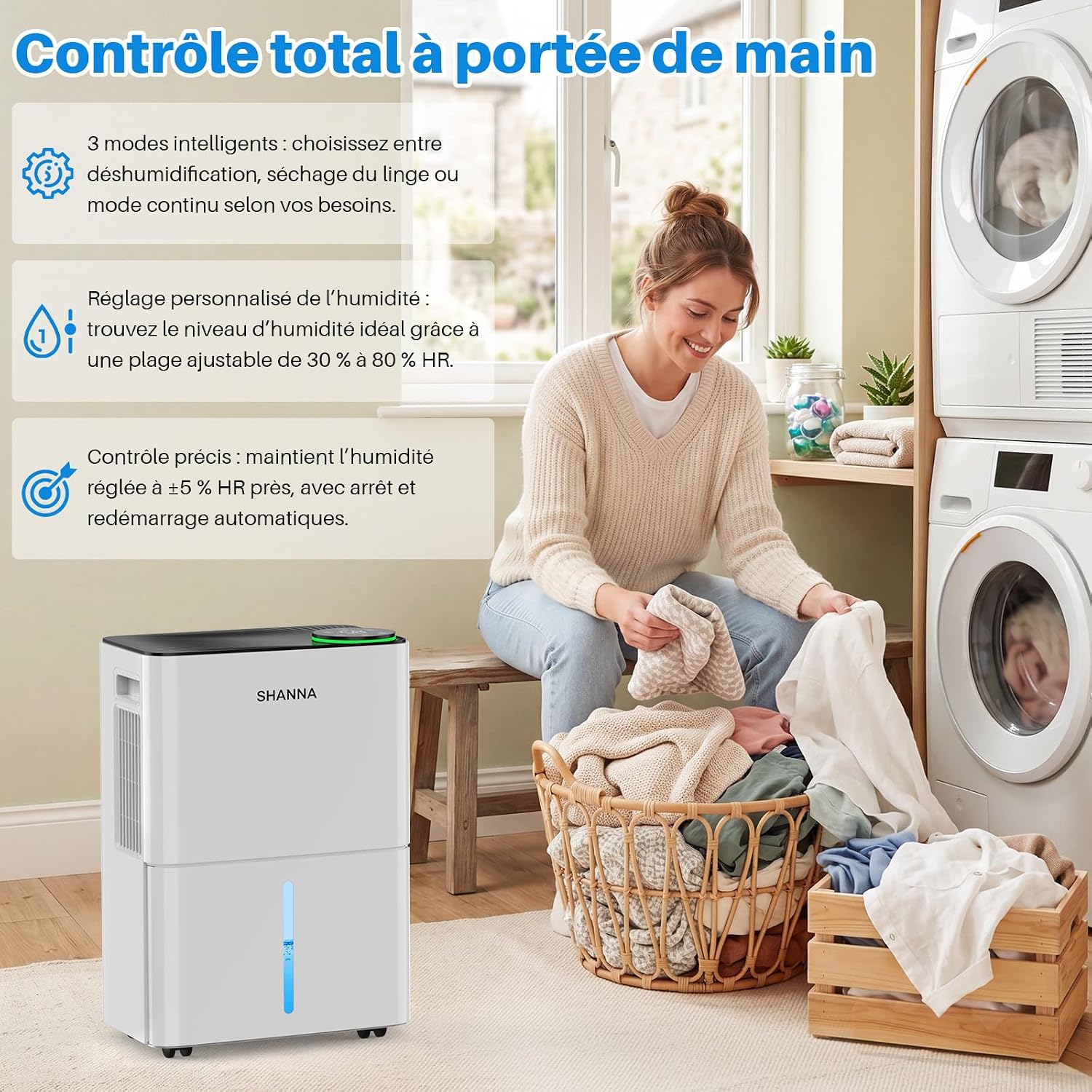 Detalle de SHANNA elektrische luchtontvochtiger, 15 l/24 uur, voor ruimtes tot ca. 35 m²