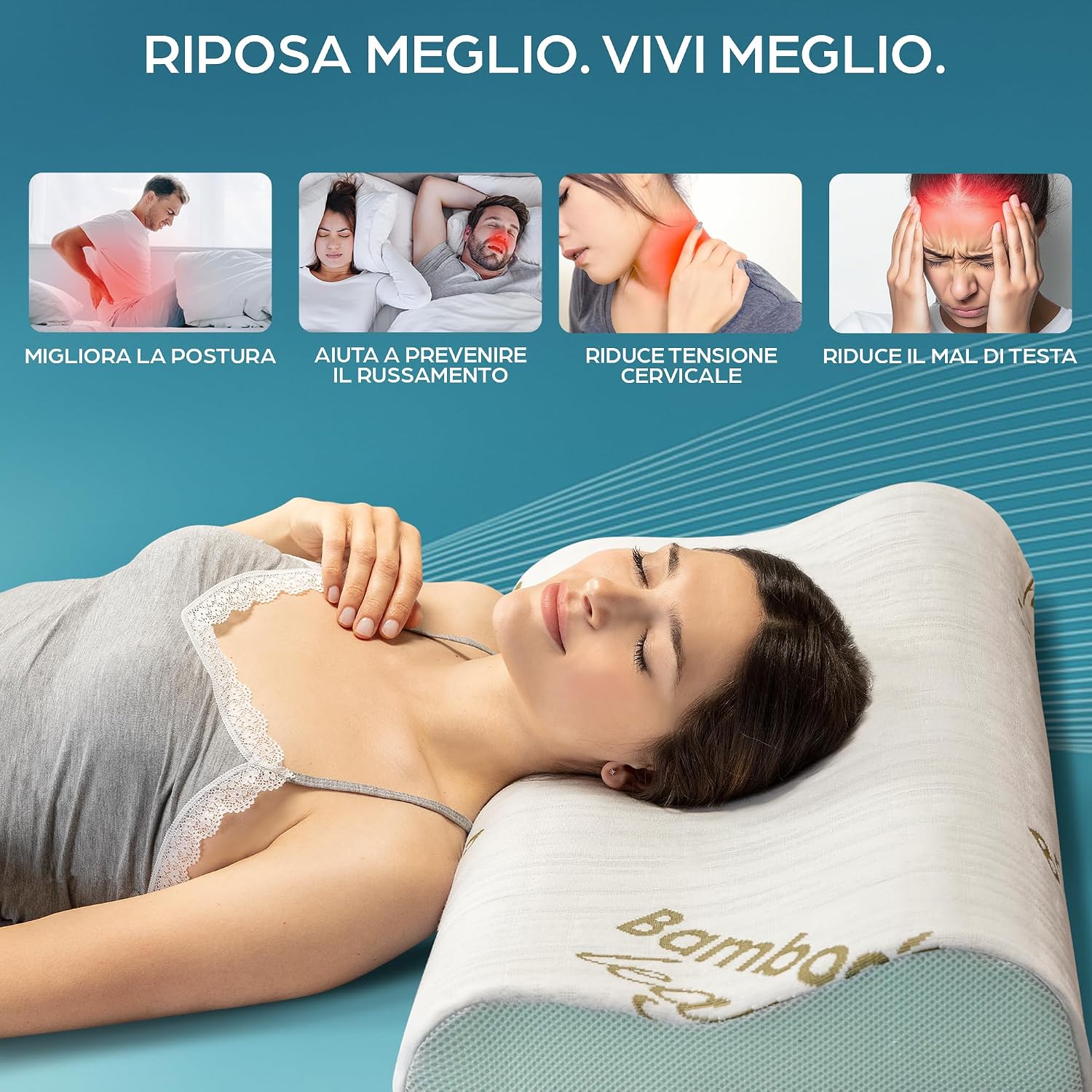 Detalle 2 de Flowen Cuscino Cervicale Memory Foam per Dormire 🌙📦📦📦📦📦📦📦📦📦📦📦📦📦📦📦📦📦🌙