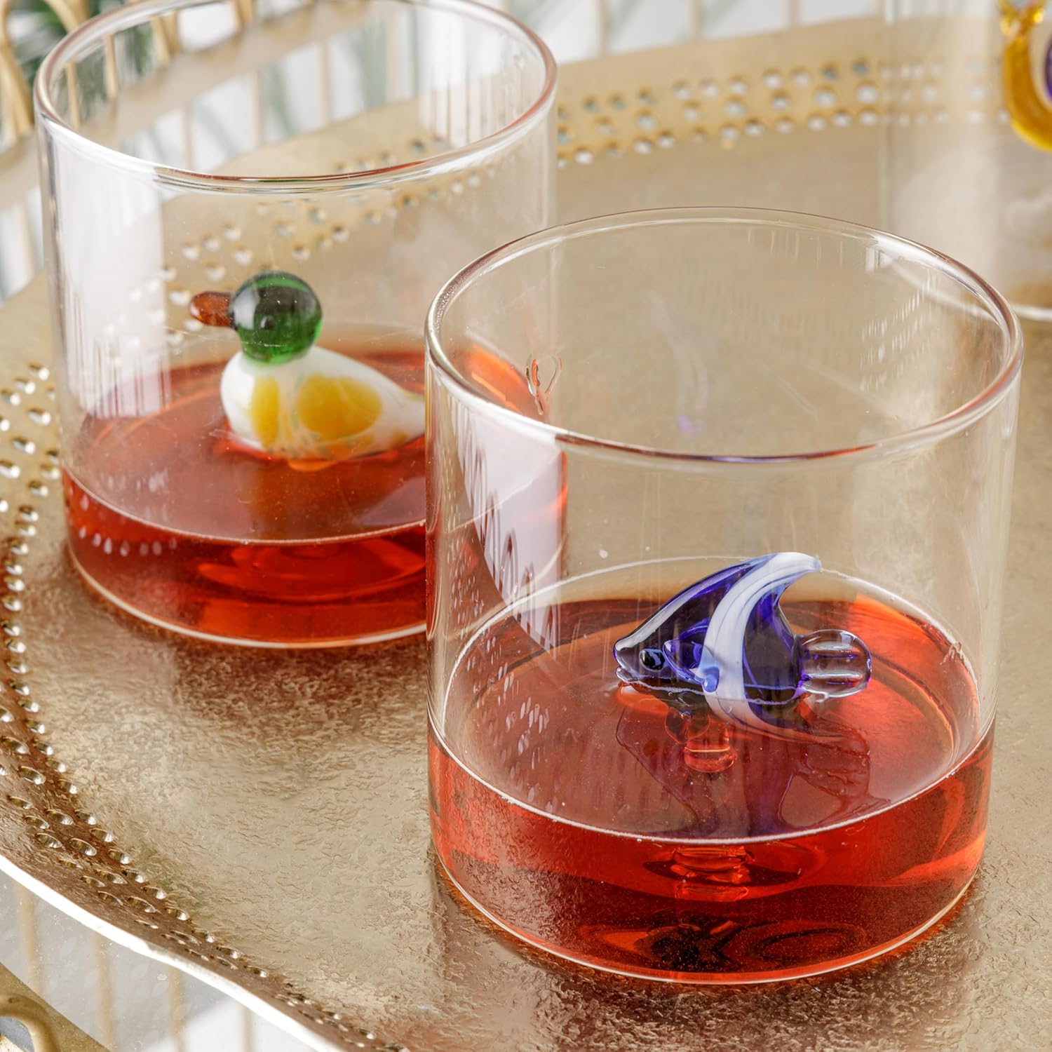 Detalle de Baroni Home Set da 6 bicchieri in vetro borosilicato da 32 cl con animali, lavabili in lavastoviglie