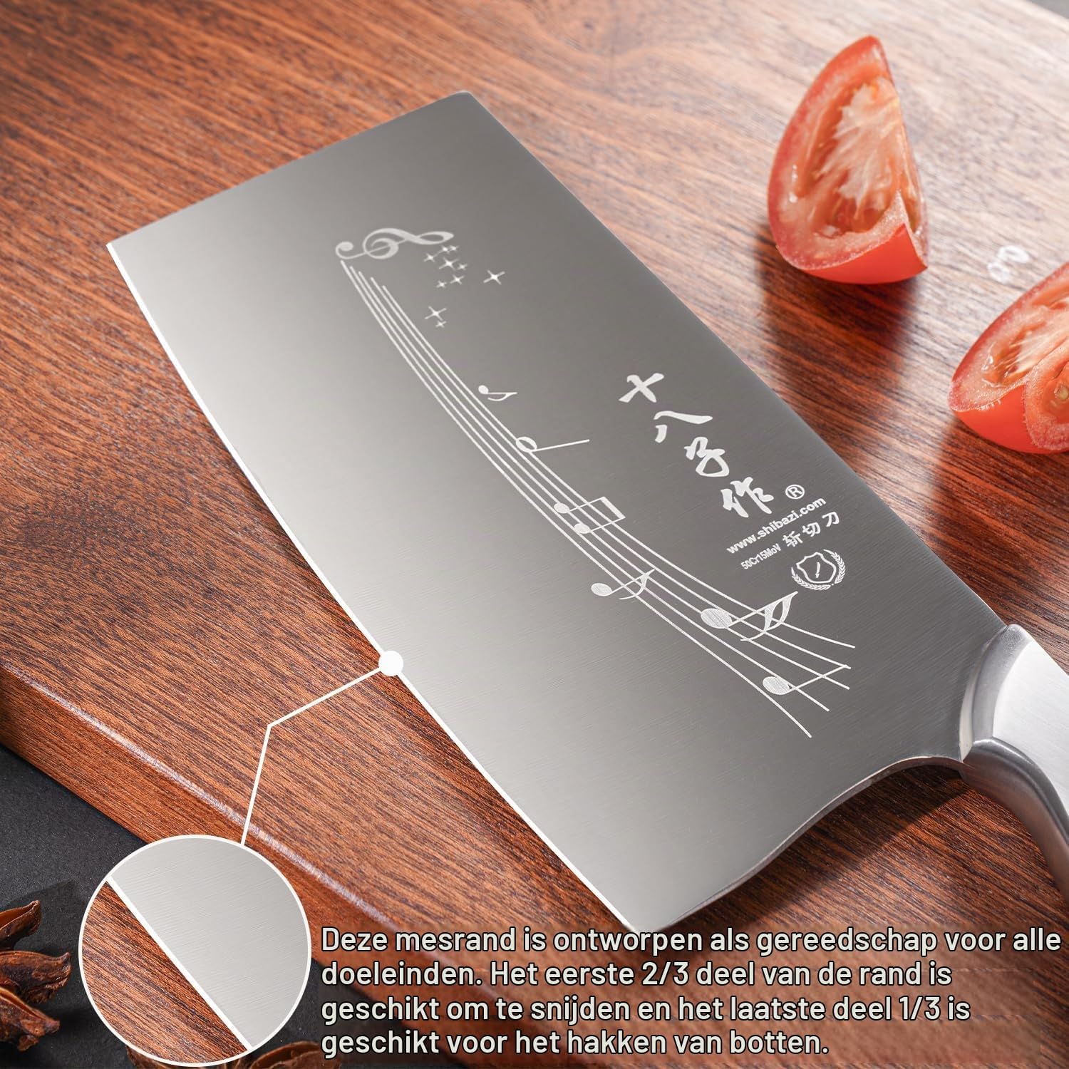 Detalle 2 de SHI BA ZI ZUO cleaver SL1309-AB vleesmes, 18 cm roestvrij staal