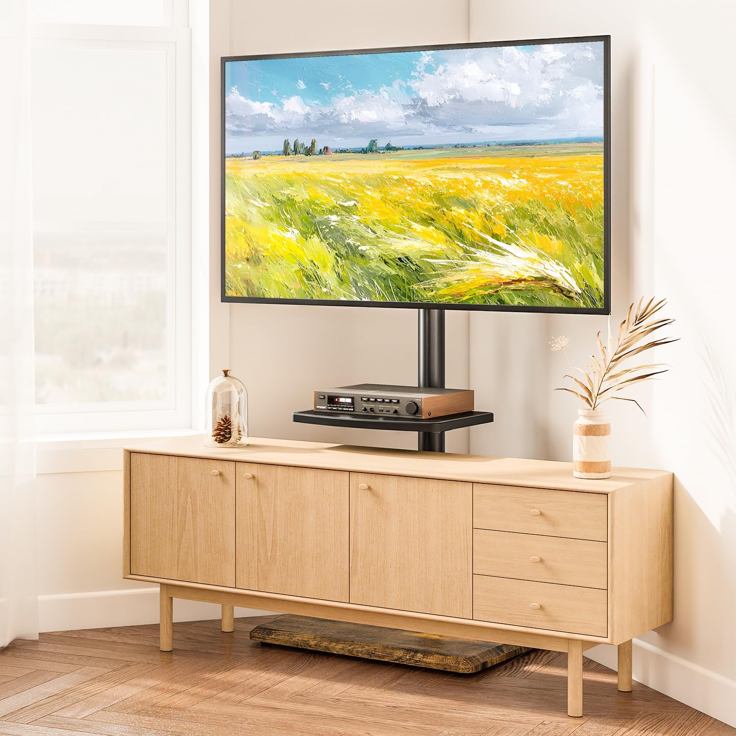 Thumbnail 6 de 5Rcom Universal Swivel TV Floor Stand with Mount (32–60 Inch, up to 40 kg) – Brown Wood Base