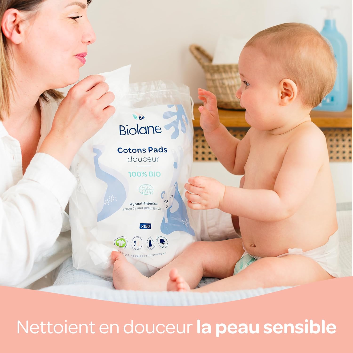 Thumbnail 2 de BIOLANE Soft Cotton Pads for Baby – 150 x 100% Organic Cotton, Made in France