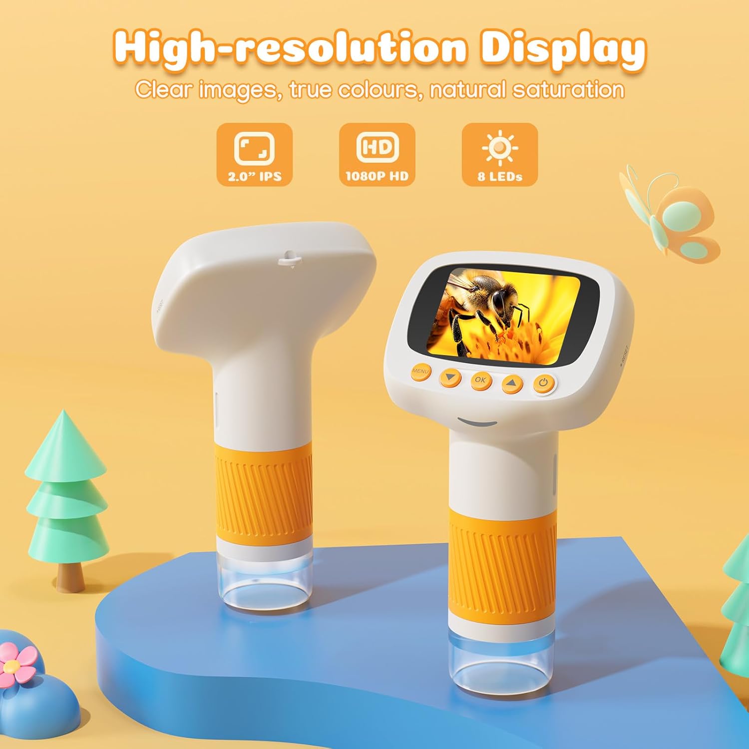 Detalle de 2 in 1 Microscope for Kids & Alarm Clock — 1000x Handheld Digital Microscope with 2" IPS Screen