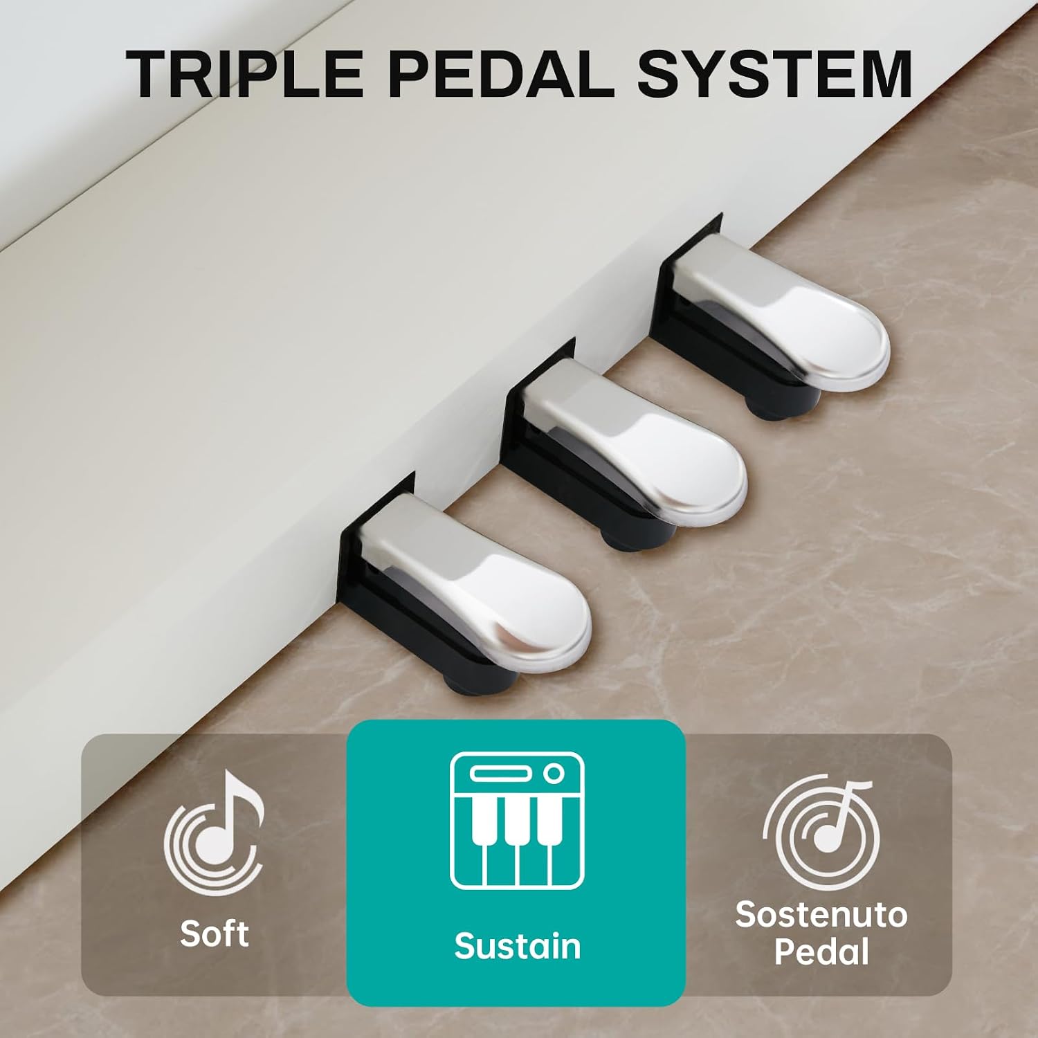 Detalle de AODSK UP-701 88-Key Weighted Digital Piano with Slide Cover and Triple Pedals