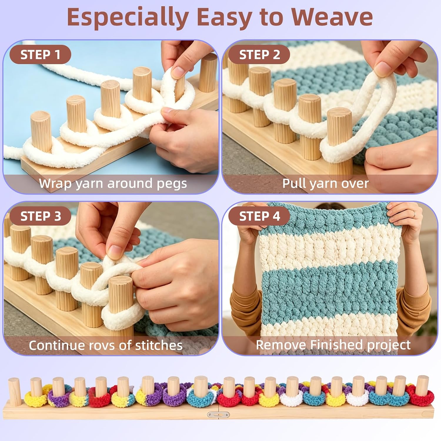 Thumbnail 5 de MEVOME Solid Wood Chunky Blanket Loom, Foldable, 32″, 48″ and 64″