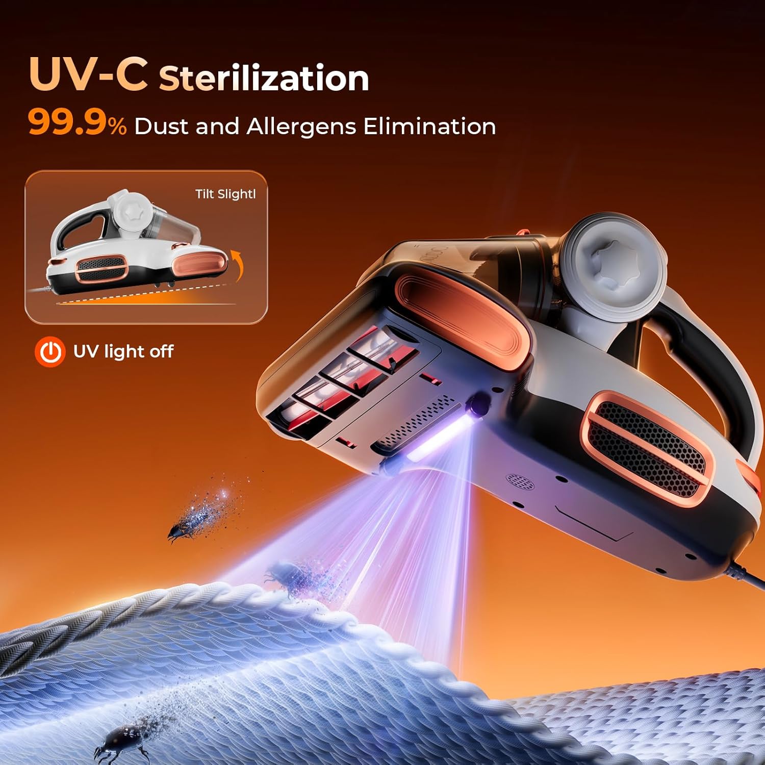Detalle de JIGOO T600 Milbensauger mit UV-Licht & Heißluft – 700W, 15kPa, 99,9% Allergene Entfernen