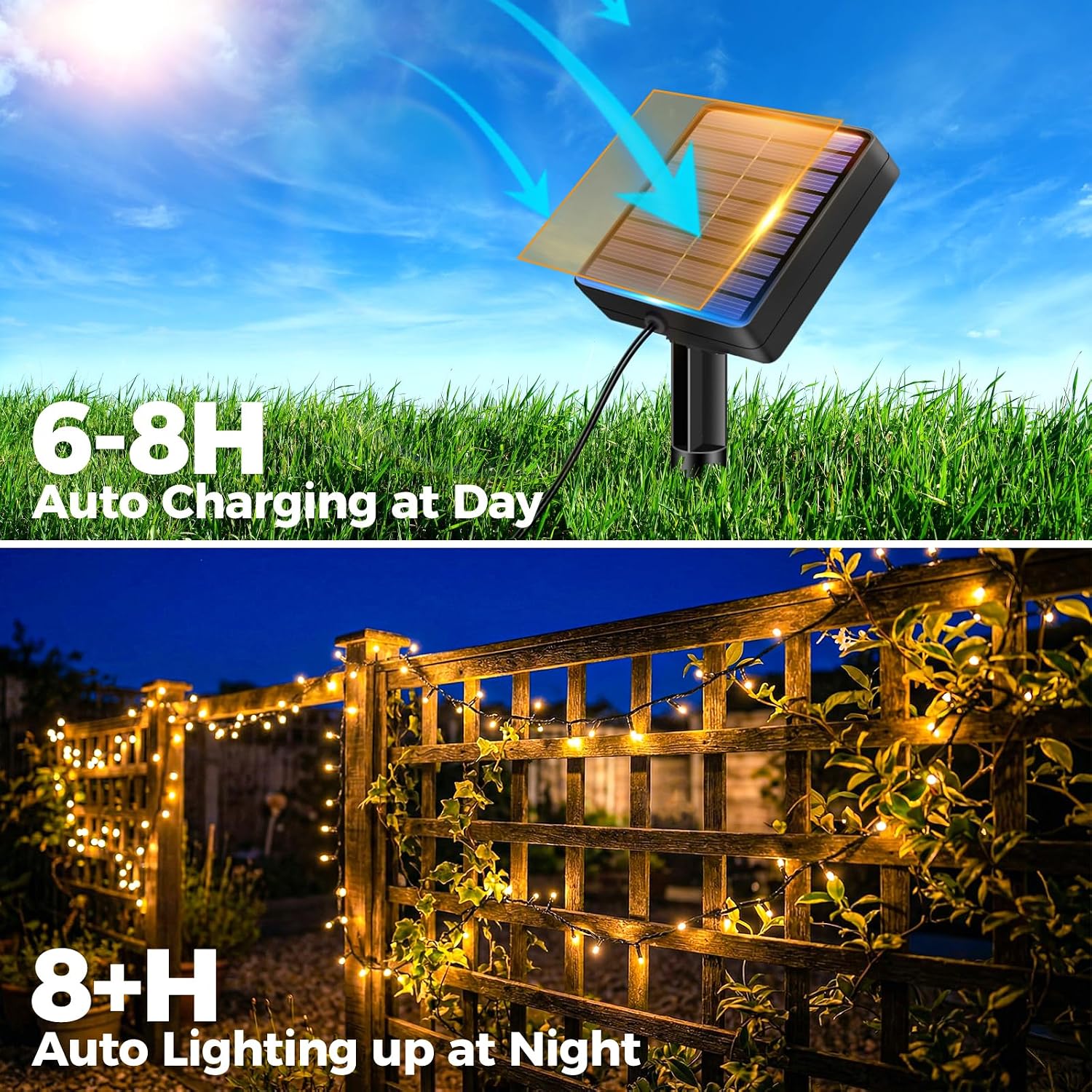 Detalle 2 de Bitjam 6M 60 LED Solar-Lichterkette Outdoor – IP65, 8 Modi, wasserdicht und wetterfest