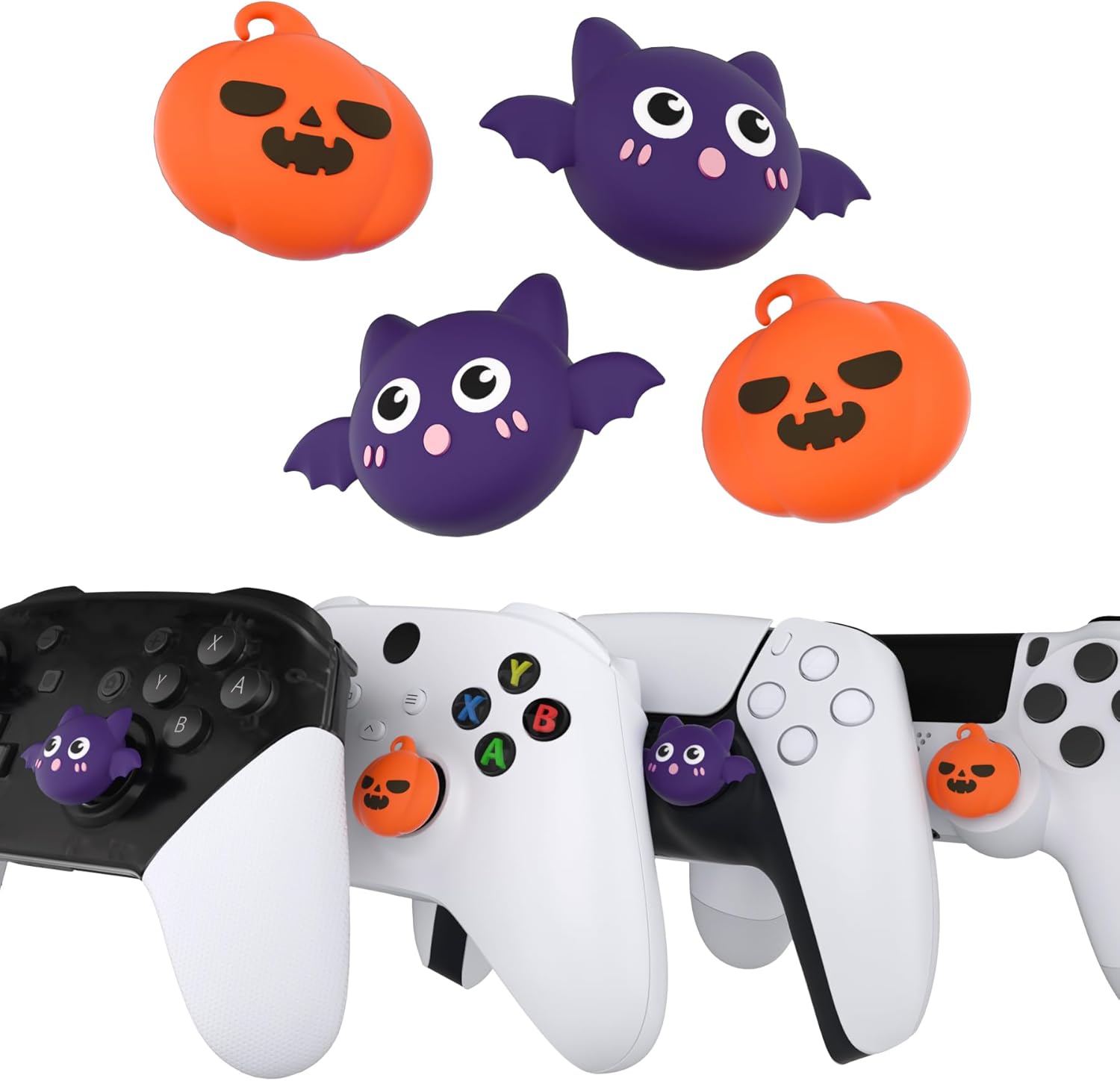 Thumbnail 2 de PlayVital Cute Thumb Grip Caps for PS5/4 Controller — Halloween Pumpkin Bat Silicone Thumbstick Covers