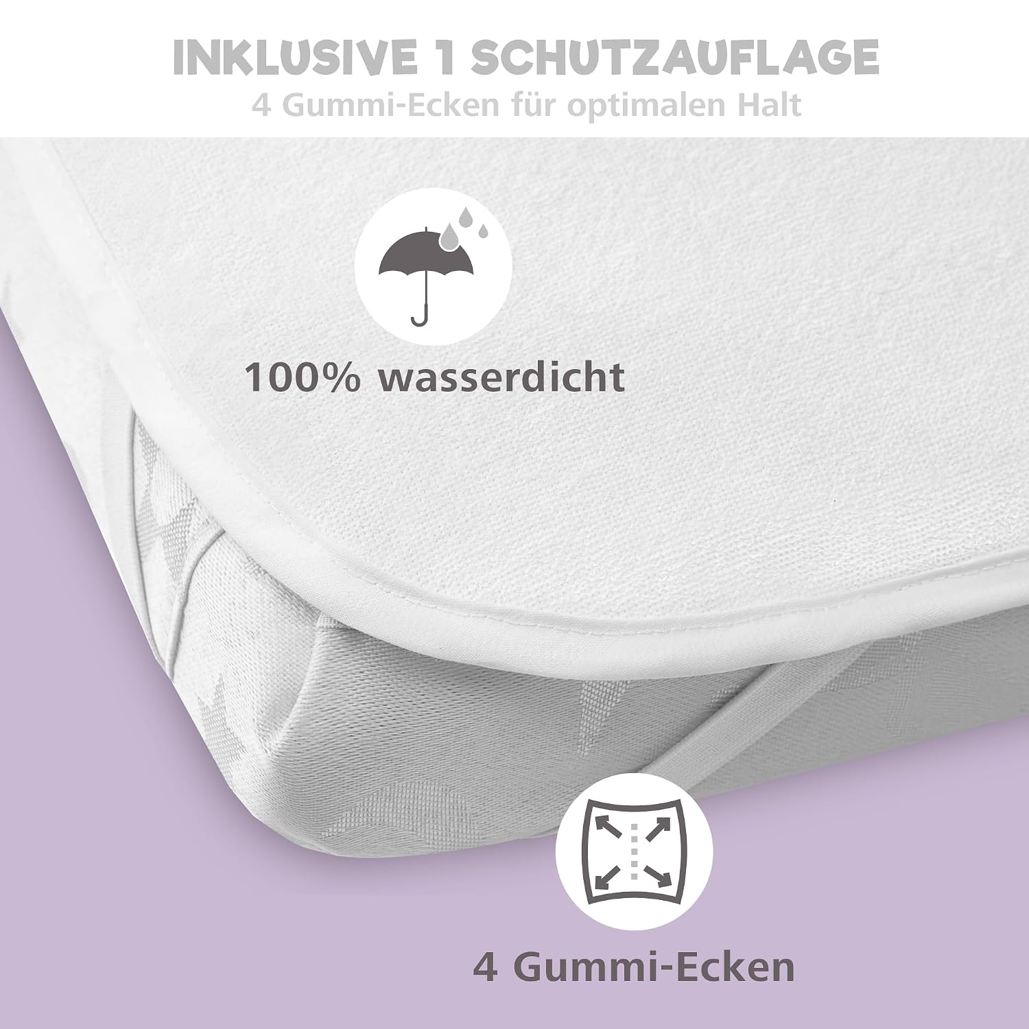 Detalle 2 de Weltraum2X Spannbettlaken 55x90 cm + Matratzenschoner 55x90 cm – 3er-Set, 100% Baumwolle, wasserdichter Bezug
