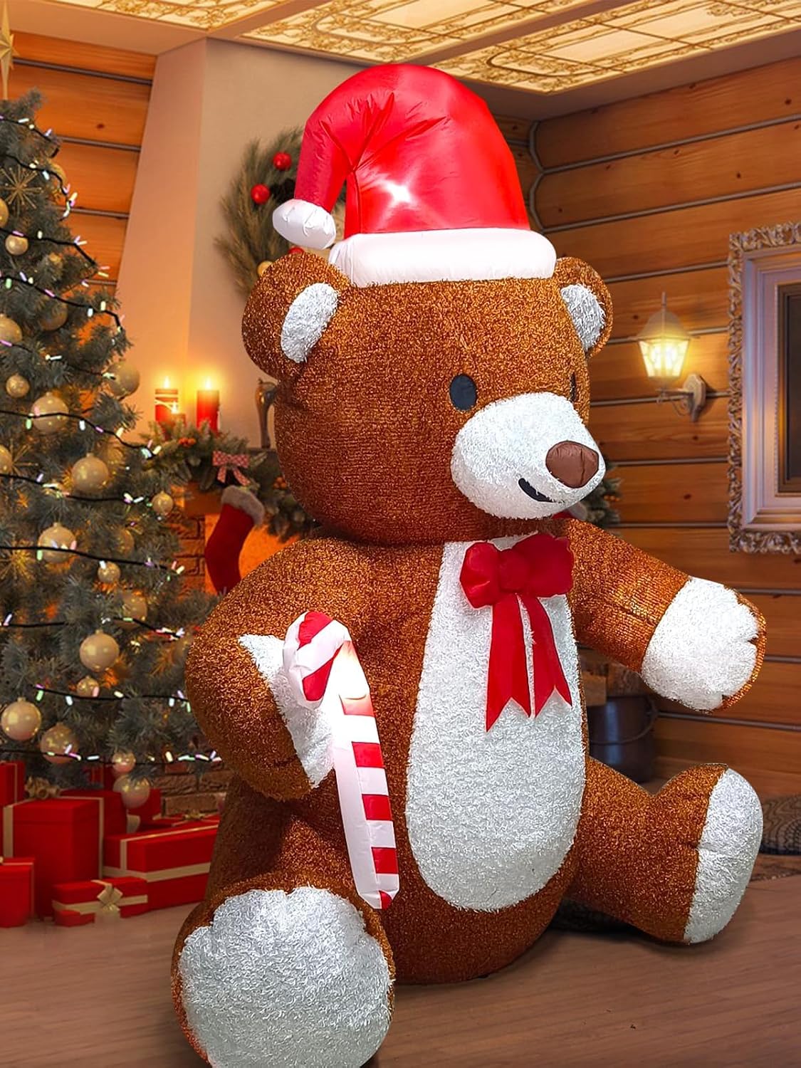 Detalle 2 de Kalolary-Y175 Christmas Inflatable Teddy Bear with Plush Fabric and LED Light