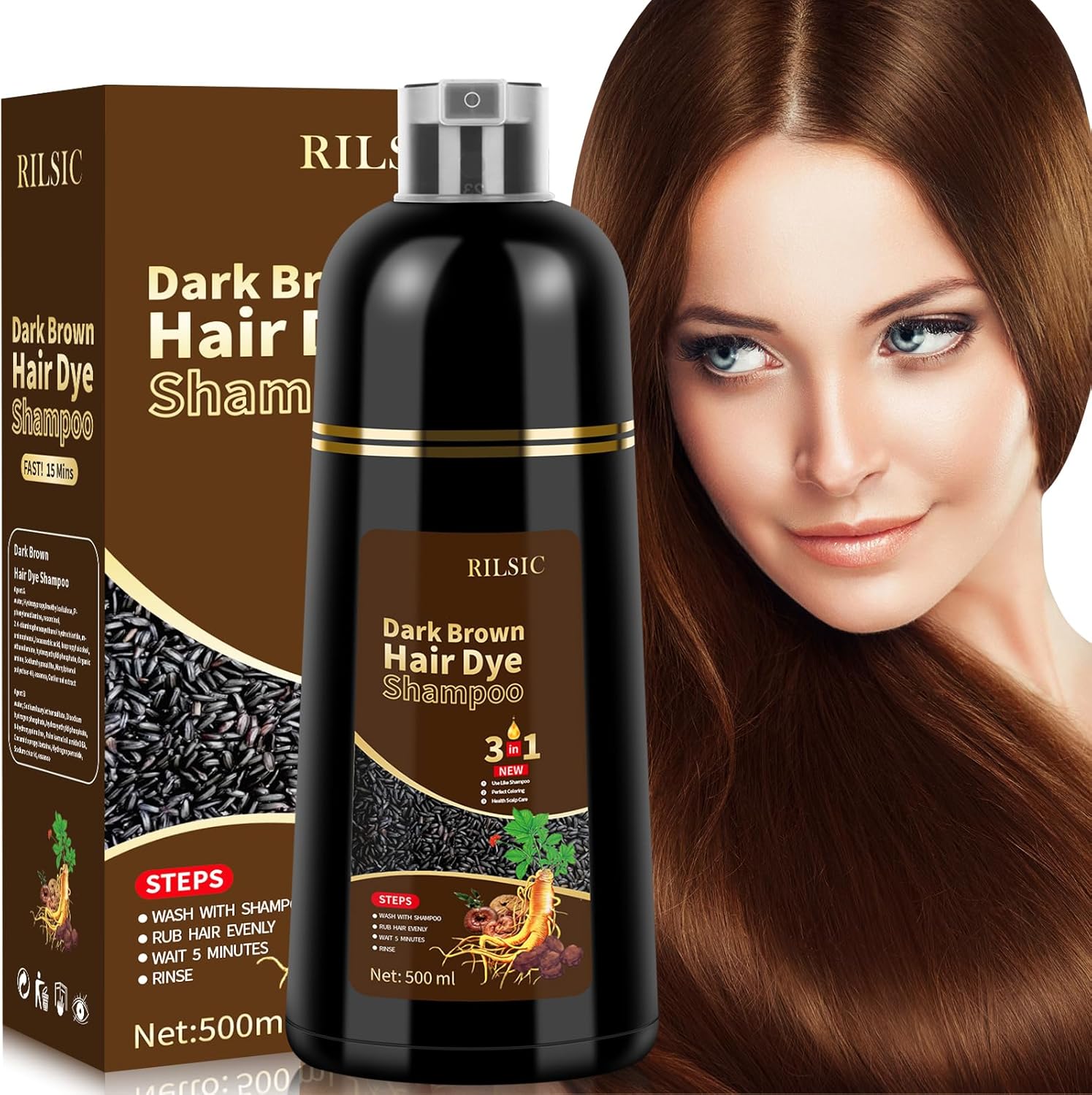 Thumbnail 6 de Black Hair Dye Shampoo 3 in 1 500ML — Colorante Nero per Capelli Bianchi in un Solo Passaggio