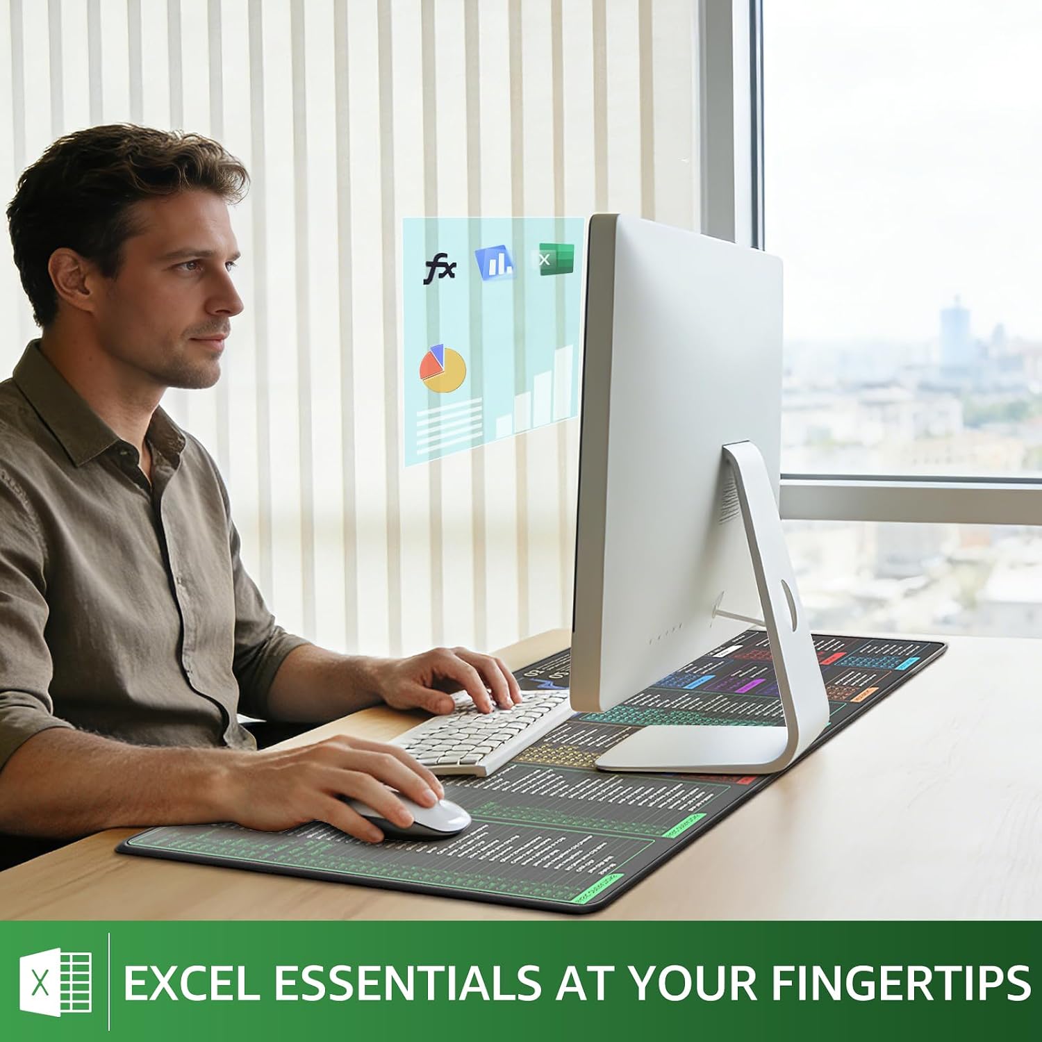 Detalle de KTRIO Excel Shortcuts Mousepad (900 x 400 mm) with non-slip base and stitched edges