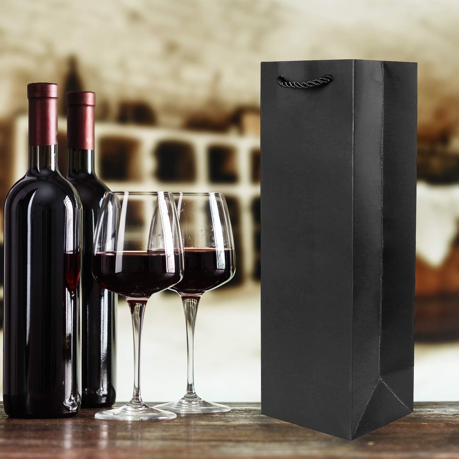 Detalle de DonDon 10 Flaschentüten Geschenktüten für Weingeschenke – robustes Papptaschen-Set für Wein, Prosecco und Champagner