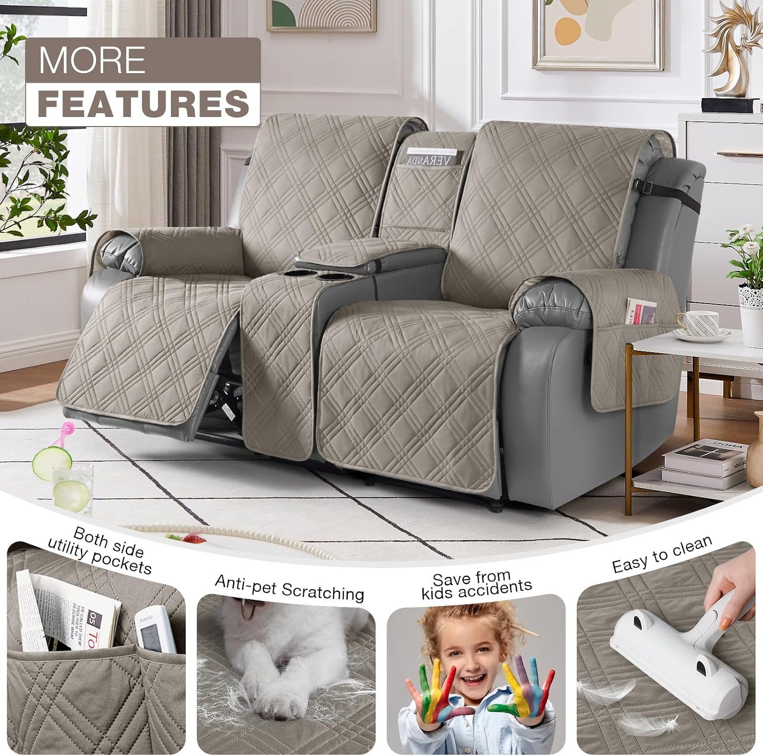 Detalle de TAOCOCO Loveseat Recliner Cover, Light Brown