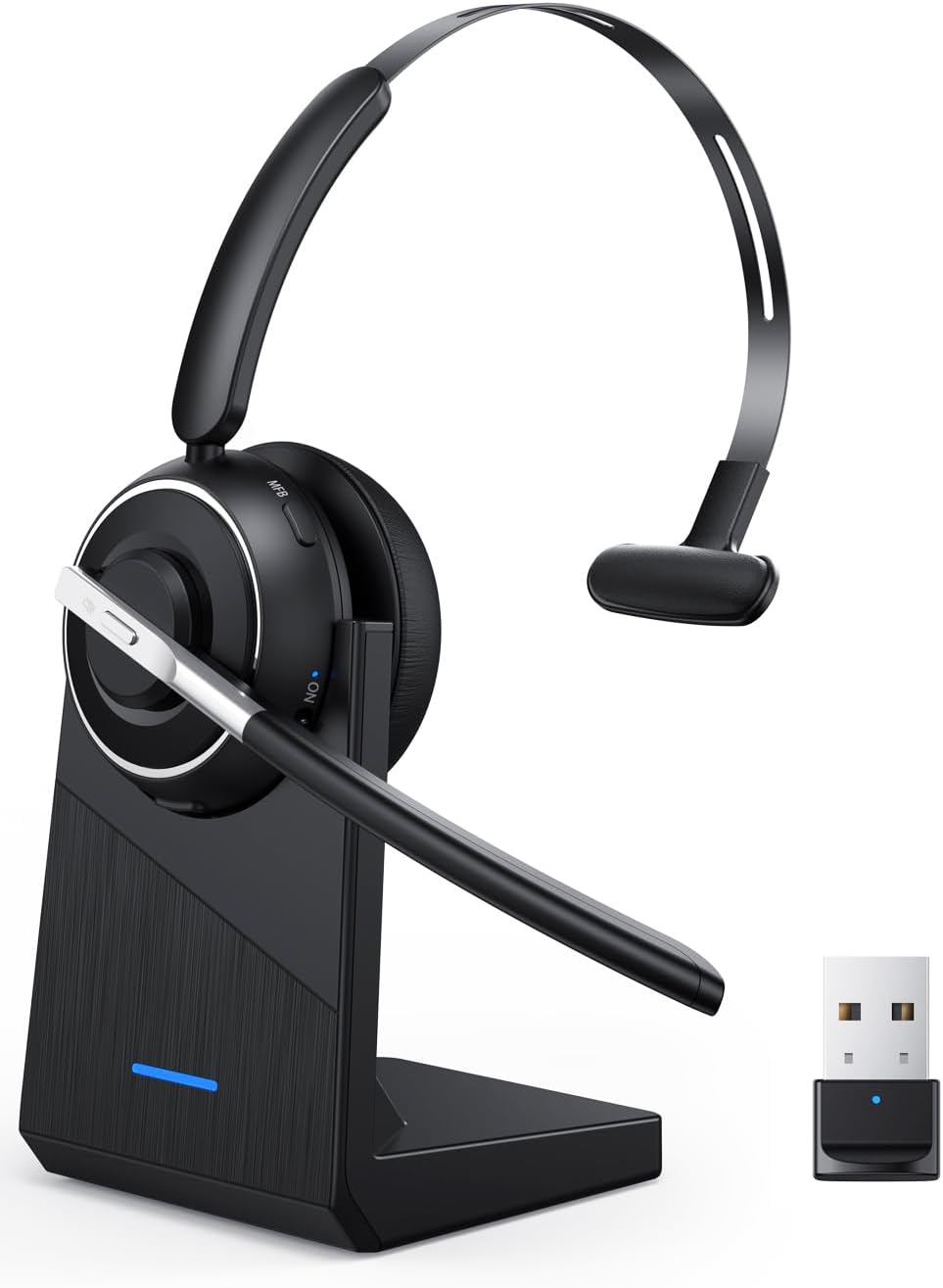 Detalle de OTYHVV KH122M Wireless Work Headset with AI Noise-Canceling Mic and USB Dongle