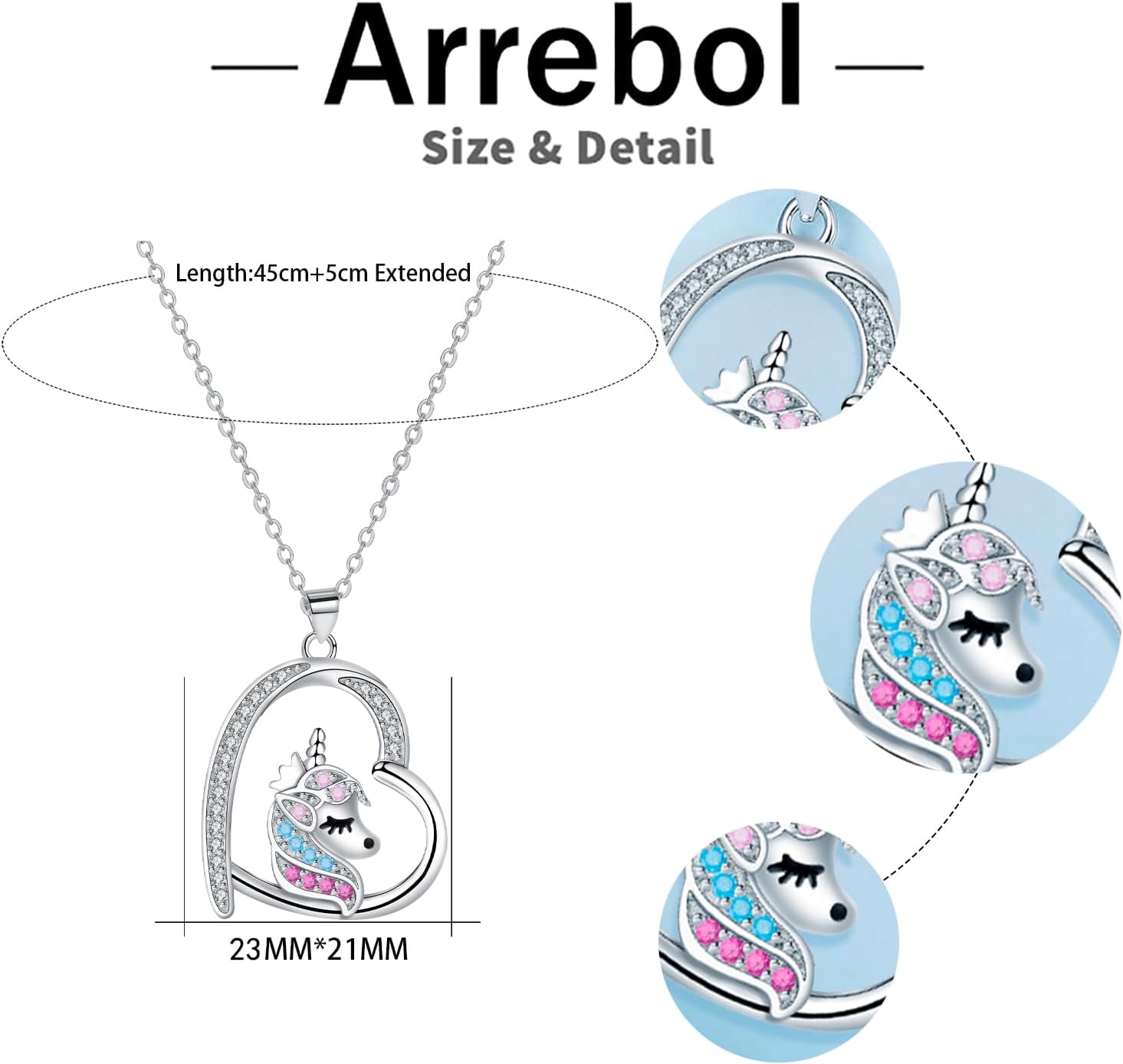 Detalle de Arrebol Kette Damen Sterling Silber 925 – Verstellbare Halskette mit Einhorn-Anhänger