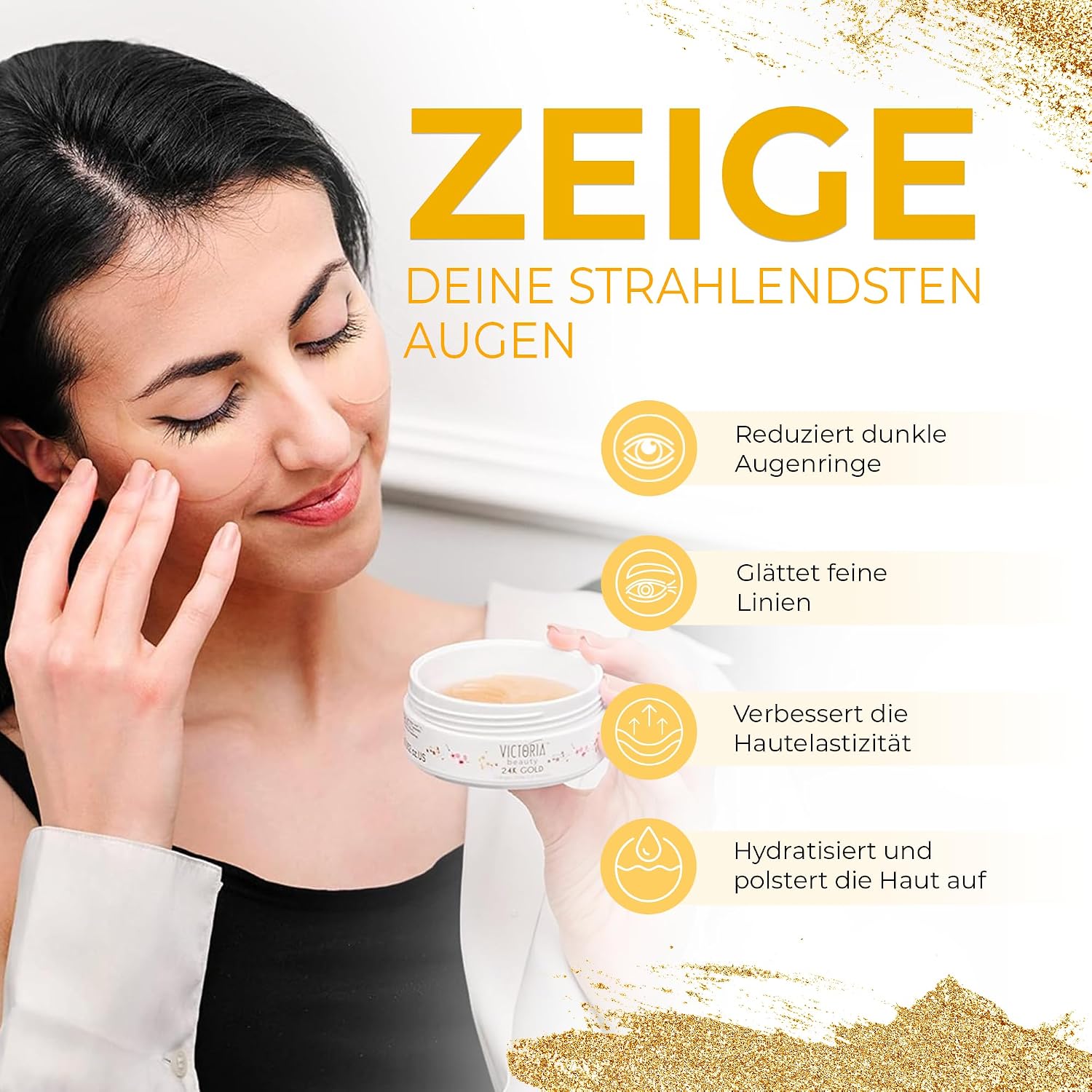 Detalle 2 de Victoria Beauty 60 Pads Kollagen Augenpads – 24K Gold, kühlend, anti-aging