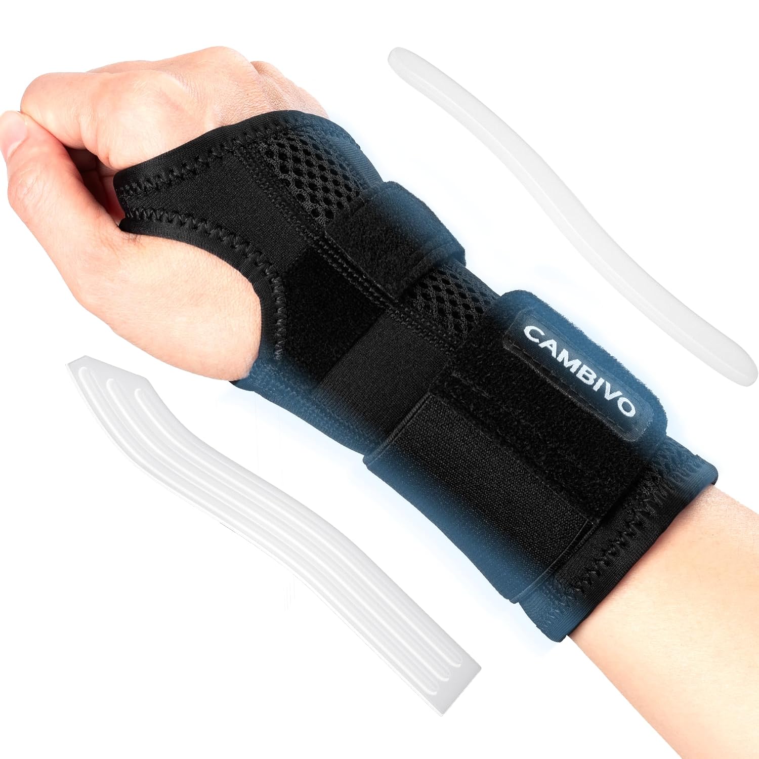 Detalle de CAMBIVO Tutore Polso con 2 Stecche in PE: polsiera ortopedica regolabile in neoprene traspirante