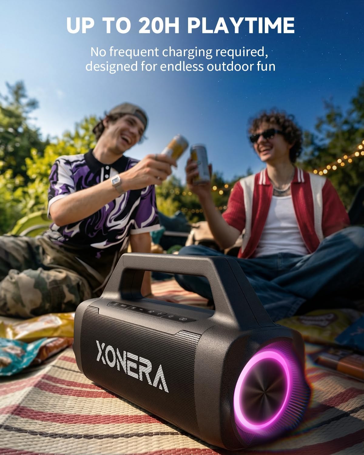 Detalle de Xonera Bluetooth Outdoor Speaker (80W Peak) with 20H Playtime, IPX6 Waterproof, TWS, BT5.3 — Black