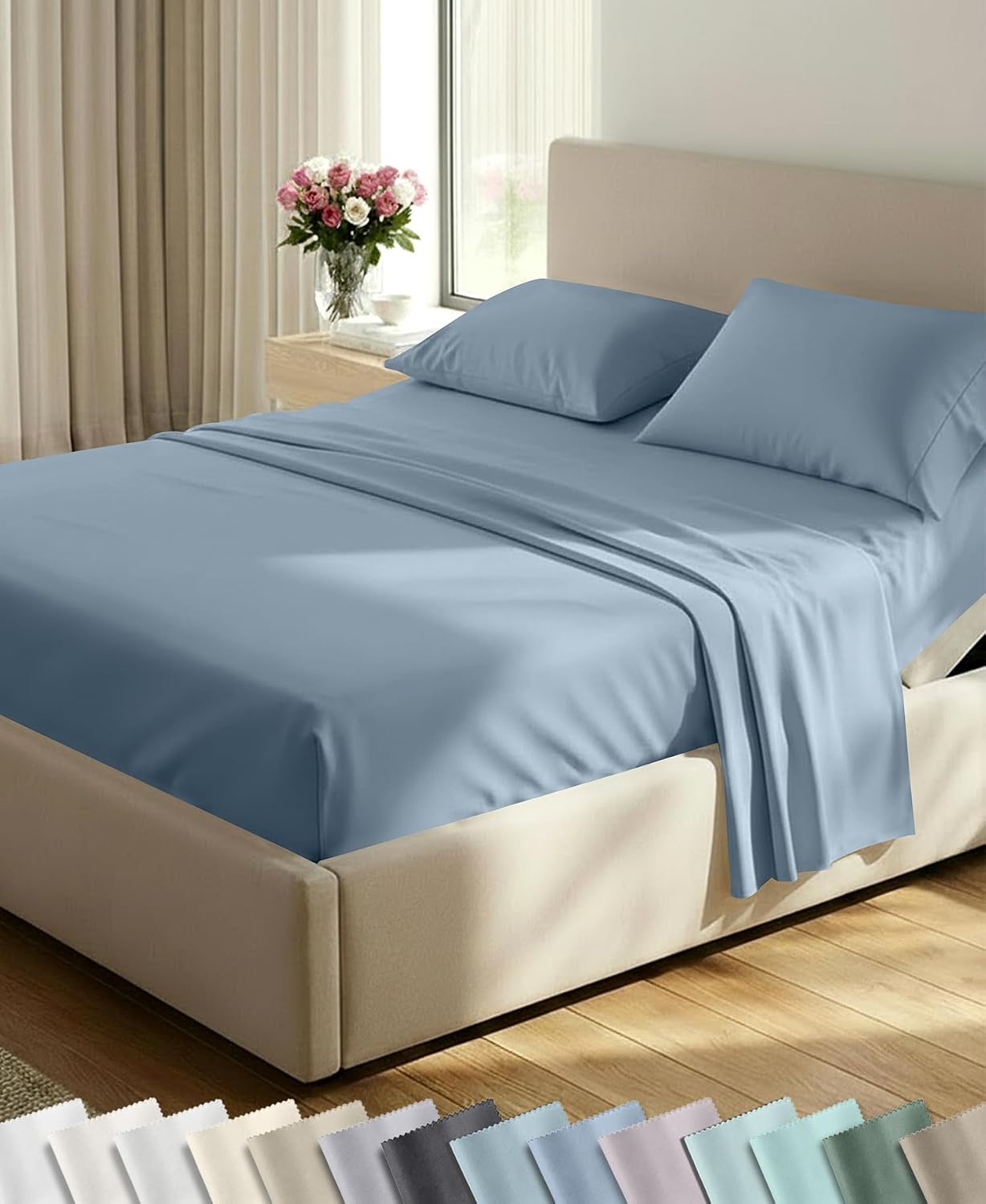 Detalle de California Design Den 840307158567 Split King Sheet Set, 600-Thread-Count Cotton Sateen
