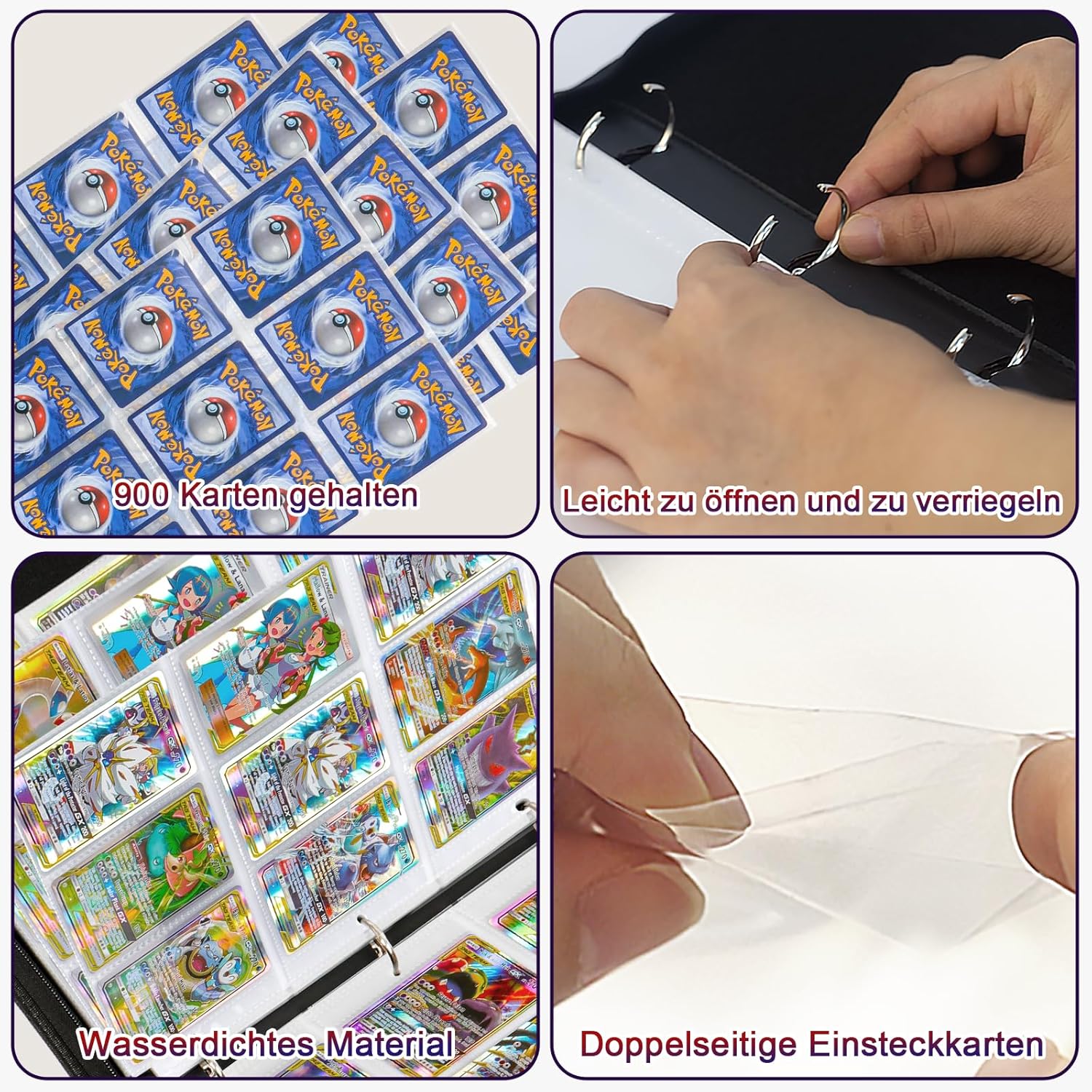 Thumbnail 4 de Sammelalbum für Karten (50 Seiten, 900 Karten) – tragbares, wasserdichtes Kartenalbum mit Hüllen und Kartenhalter