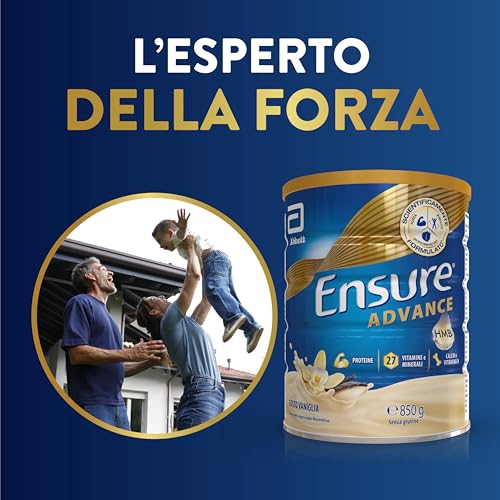 Detalle de Ensure Advance Integratore Proteico in Polvere alla Vaniglia da 850 g – proteine, calcio e HMB con 27 vitamine e minerali