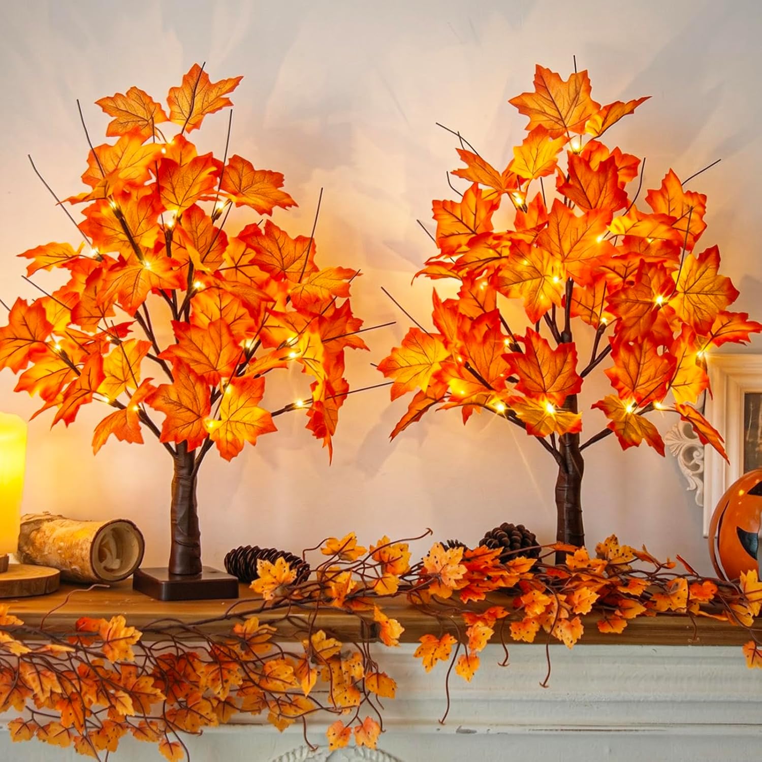Detalle de PEIDUO 2-Pack Lighted Maple Tree Decor with Timer and Warm-White Lights