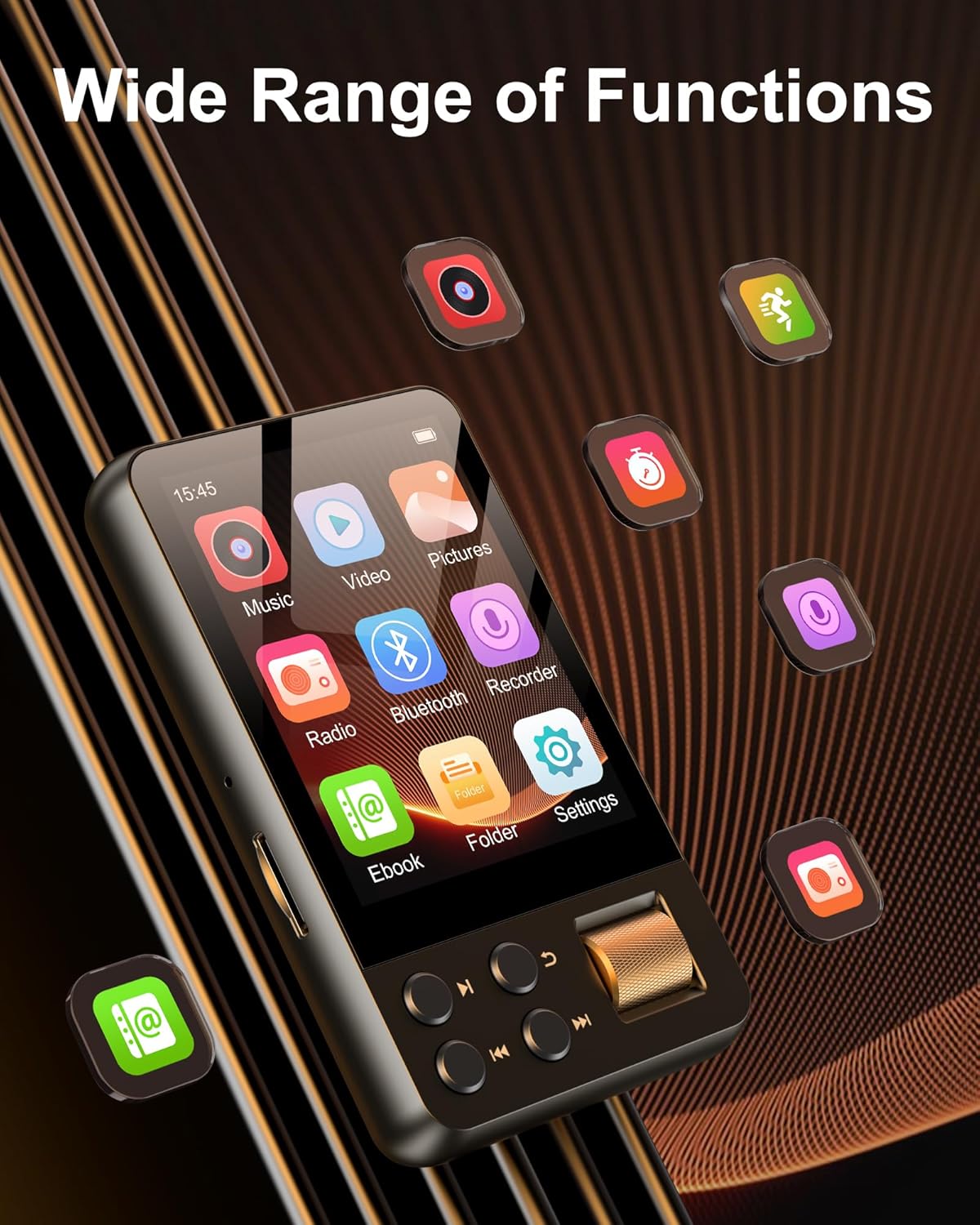 Detalle 2 de AGXOV Lecteur MP3 Bluetooth 5.4 avec écran tactile 2,4" et carte TF 128 Go — multiformat et hors ligne