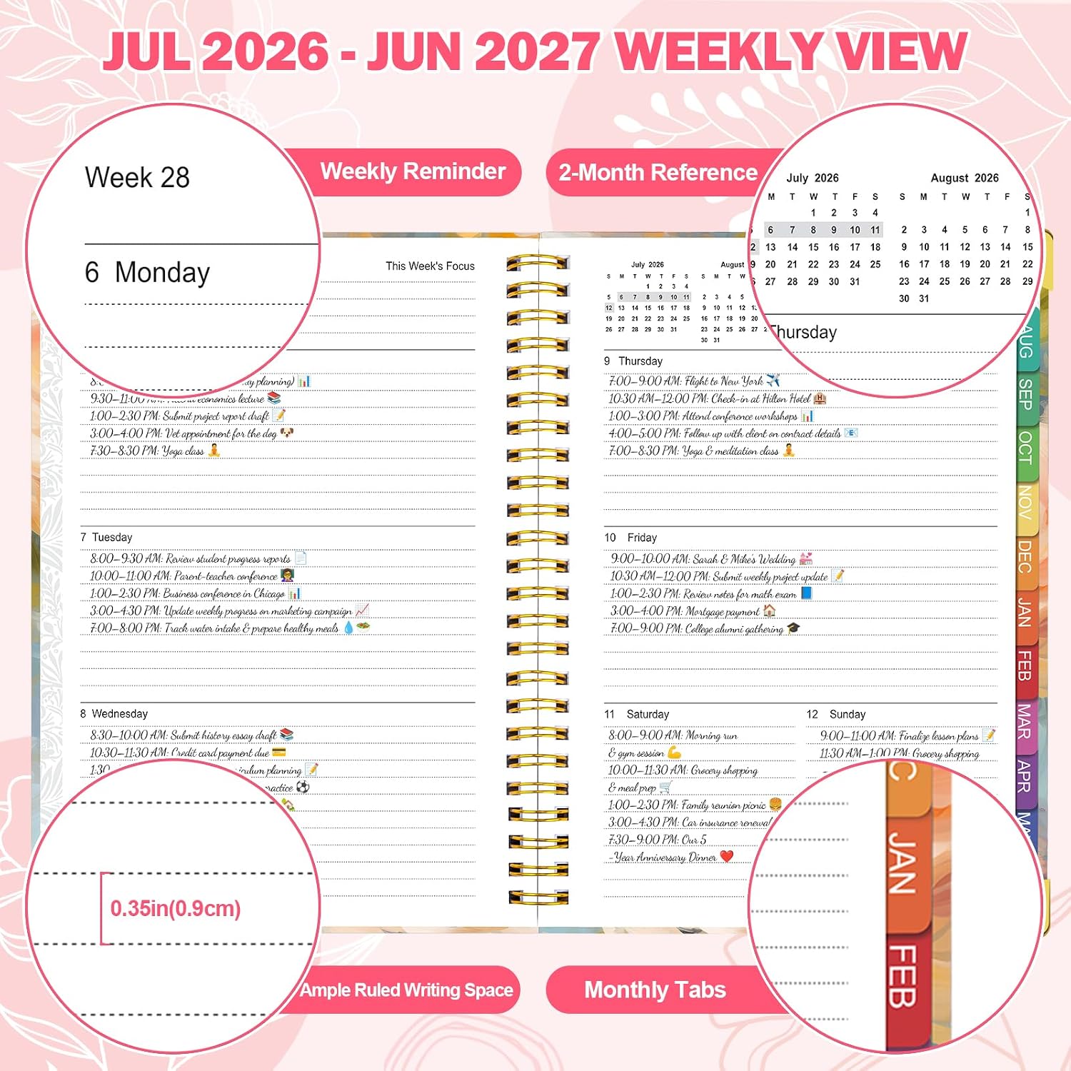 Thumbnail 4 de OMEYA 2026-2027 Weekly and Monthly Planner, July-June, Floral Cover