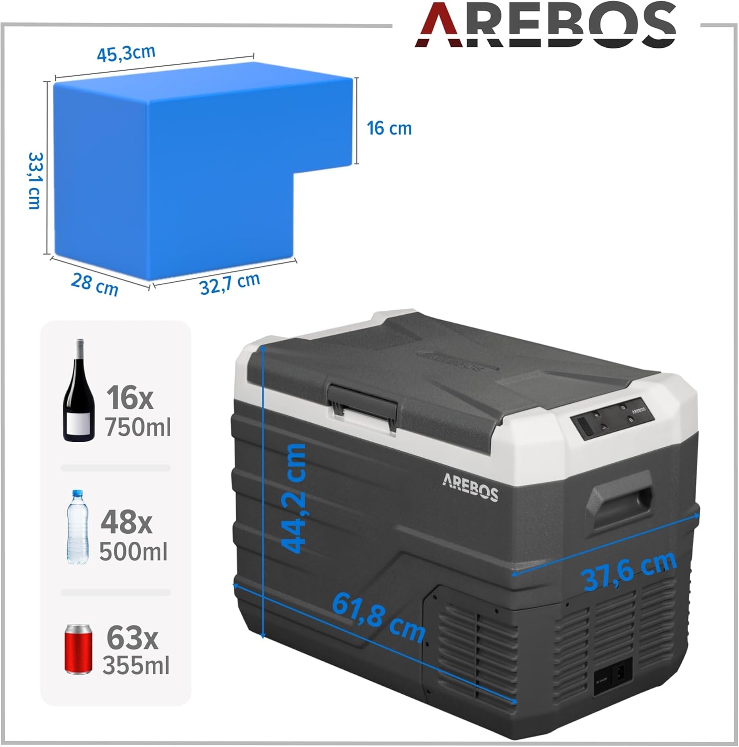 Thumbnail 6 de Arebos Kompressor-Kühlbox 35 Liter mit App & Smart-Steuerung, bis -20 °C (12/24 V & 230 V) – mobile Gefriertruhe