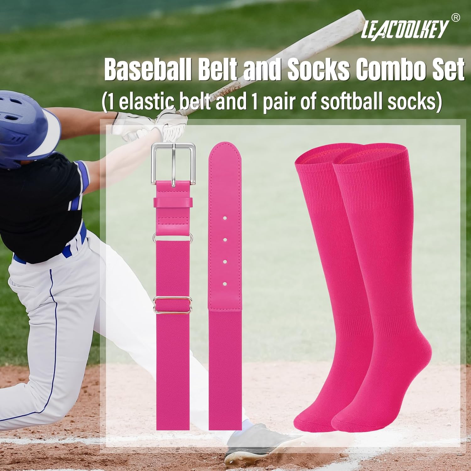 Thumbnail 6 de LEACOOLKEY Baseball Belt and Socks Combo Set (Adjustable Softball Socks + Elastic Belt)