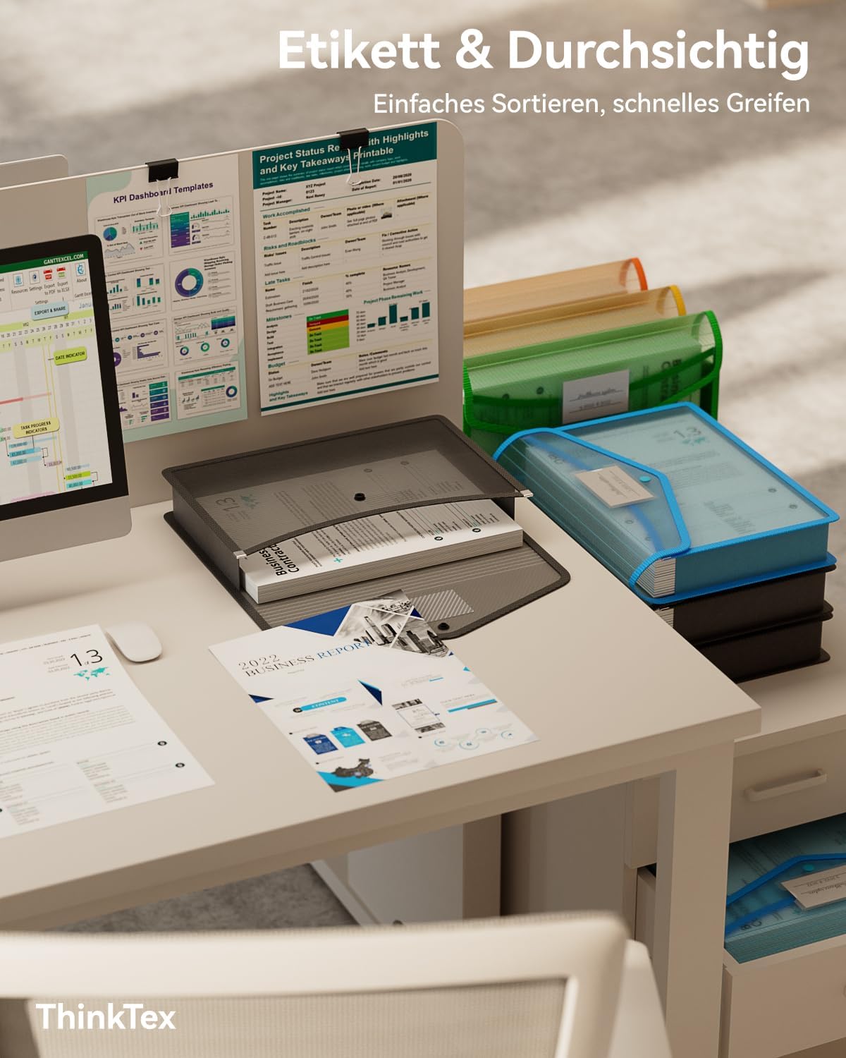 Detalle de ThinkTex Dokumententasche A4 transparent mit Druckknopf, abheftbar – 10er-Pack für Schule, Büro & Reise