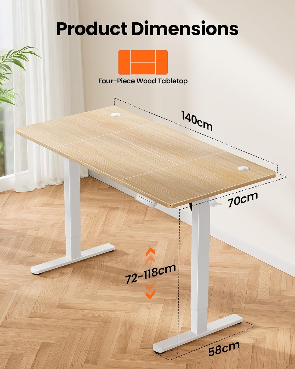 Detalle 2 de ErGear Electric Standing Desk Height Adjustable 120 x 60cm, Sit Stand Desk with 4 Memory Smart Pannel, Home Office Desk with Splice Board
ErGear Electric Standing Desk Height Adjustable 12…