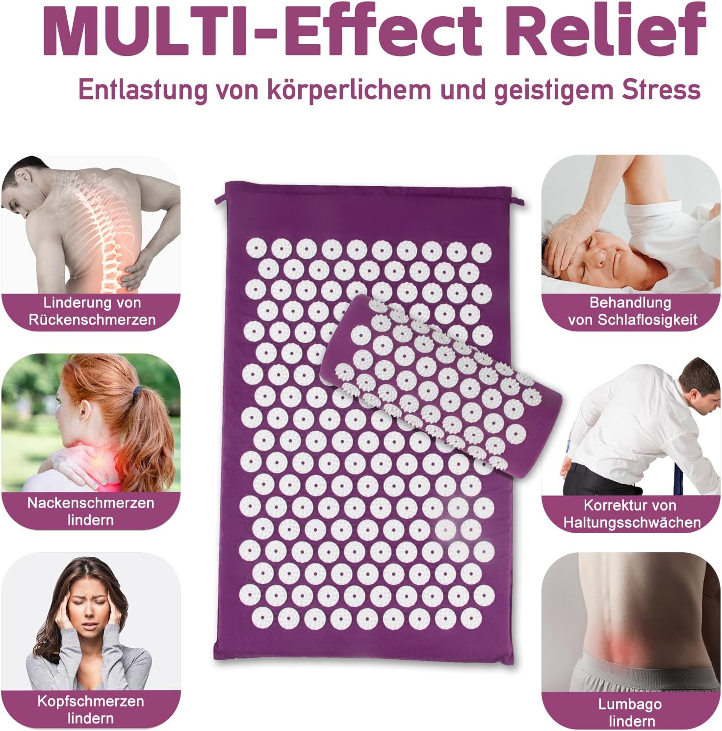 Thumbnail 1 de Akupressurmatte Set Purple mit Kissen 62 × 38 cm
