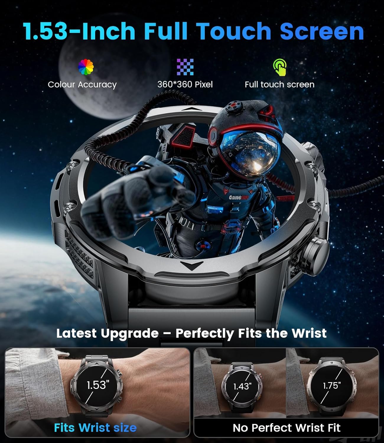 Thumbnail 2 de FitVigor EF23 Military Smart Watch for Men (1.53-inch) with 1000 mAh Battery, Bluetooth Calling & Health Monitoring
