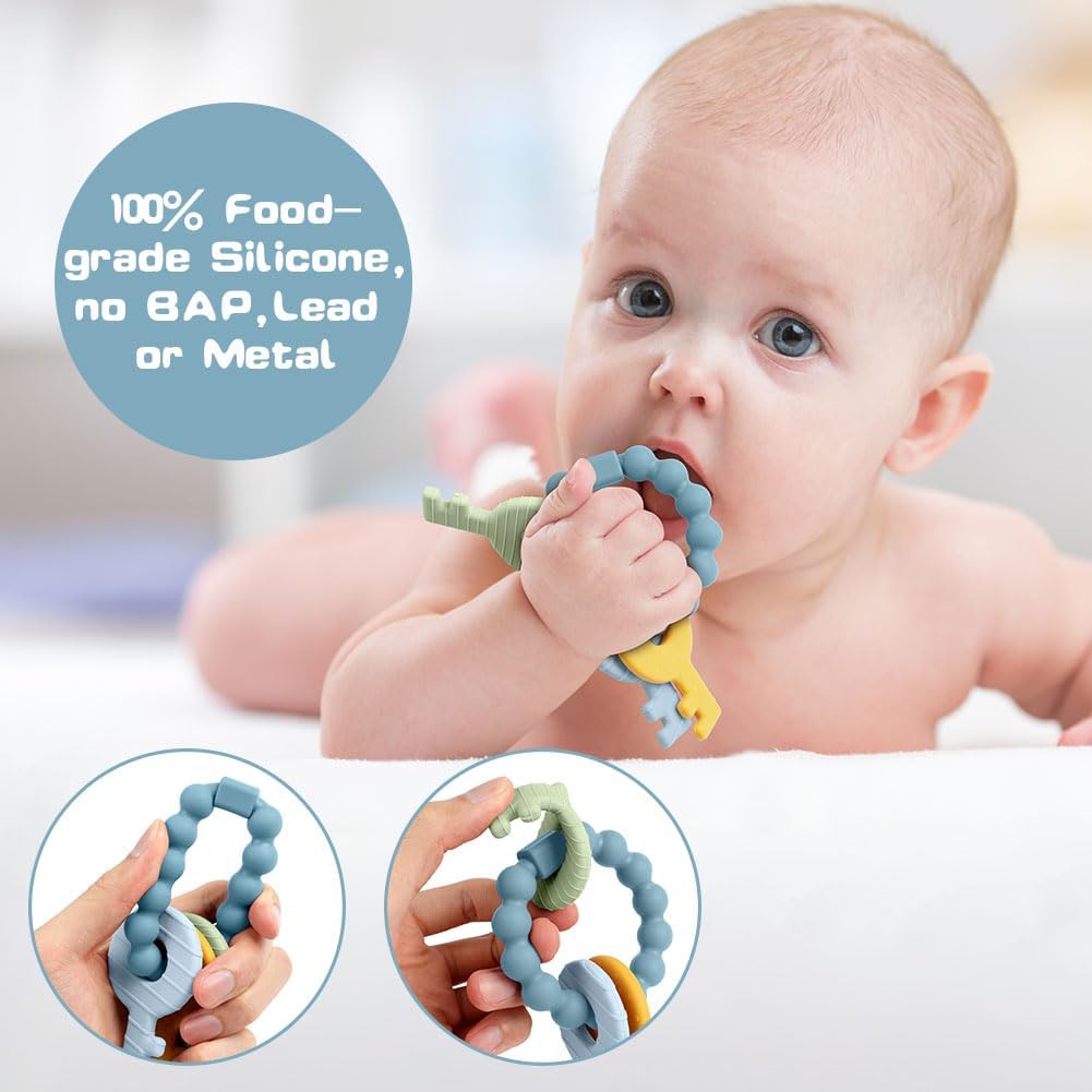 Detalle 2 de Vicloon Massaggiagengive Neonati: Anello da Dentizione in Silicone Blu (Senza BPA) per Gengive e Sviluppo Fine Motricità