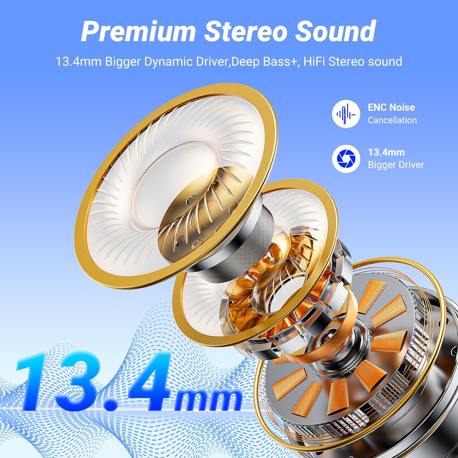 Thumbnail 1 de Wireless Earbuds Bluetooth 5.3 in-ear with 4 ENC Mic, 42h battery, IPX7 waterproof and LED display (Green)