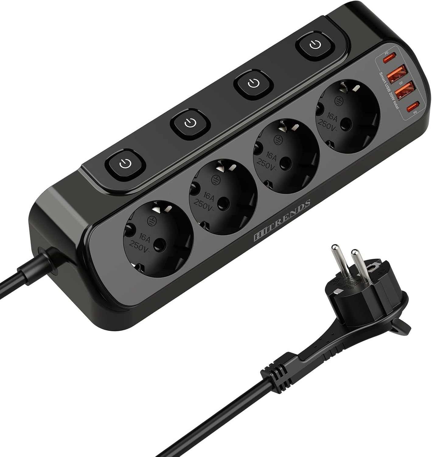 Detalle de Ecksteckdose 8‑in‑1 mit 2 USB und 2 Type‑C 🔌