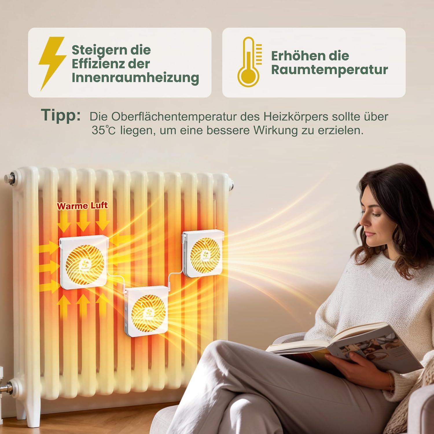 Detalle 2 de EcoCalm Heizkörperventilator mit Thermostat 2025