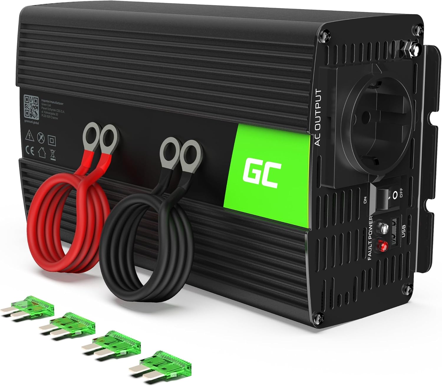 Detalle de Green Cell 1000W Wechselrichter 12V auf 230V 🔌
