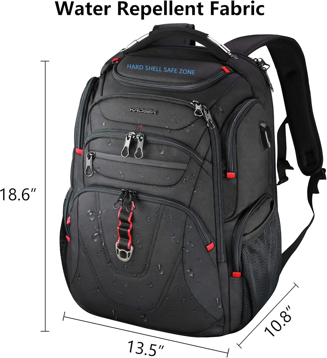Thumbnail 2 de KROSER Laptop-Rucksack für Herren bis 17,3 Zoll – Business-Reiserucksack Handgepäck, wasserdicht mit RFID-Schutz (Schwarz)