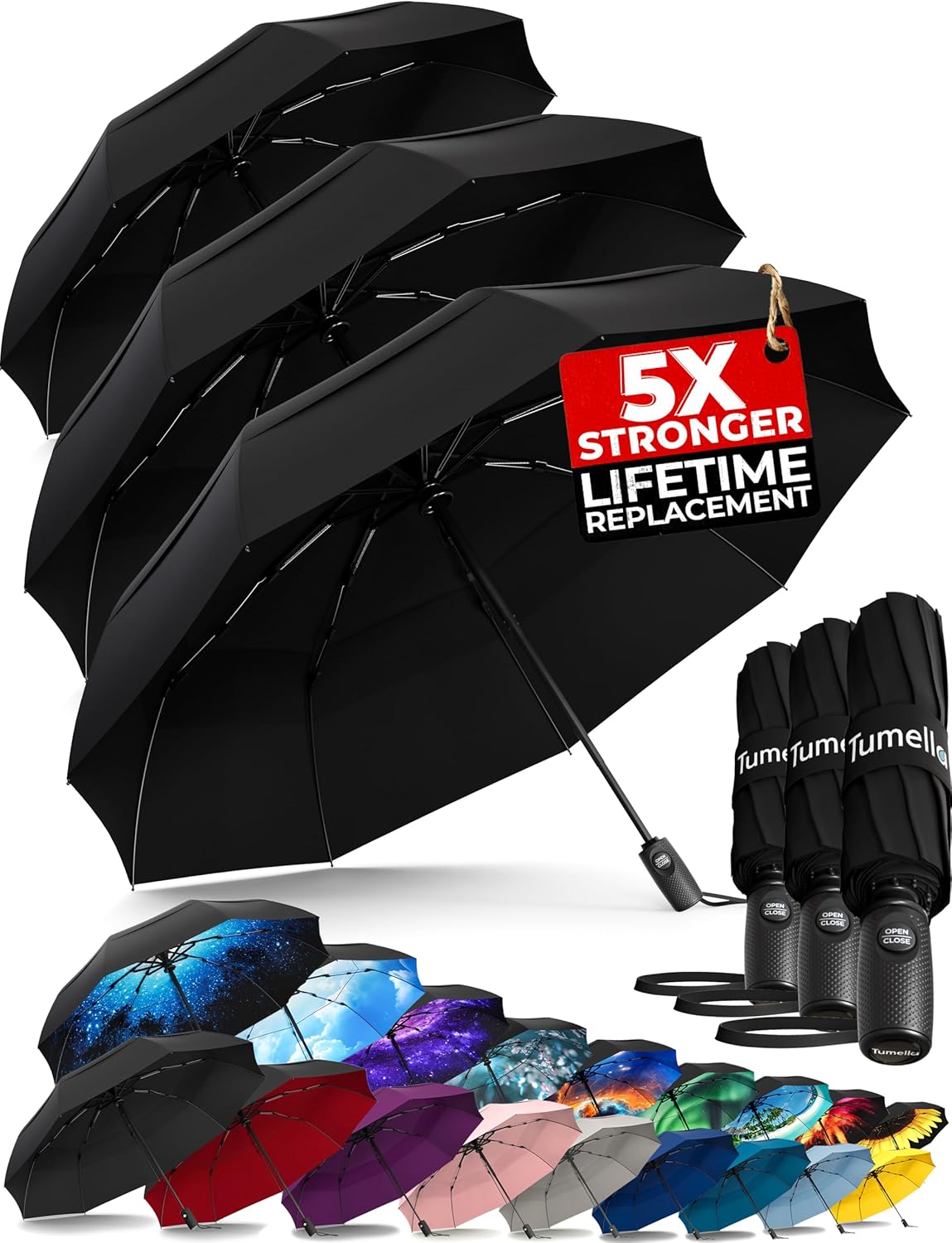 Thumbnail 6 de TUMELLA Strongest Windproof Travel Umbrella 42in ☔