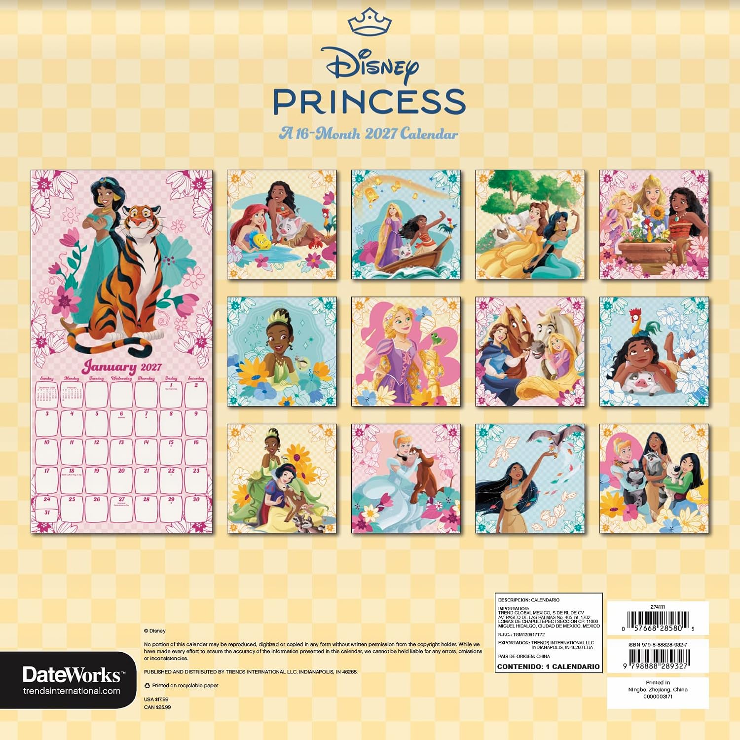 Detalle de Disney Princess 2027 Wall Calendar, 13 Images, 12" x 12