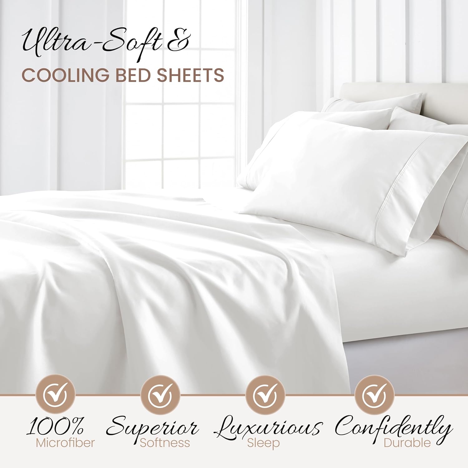 Thumbnail 6 de Linen Market Brushed Microfiber Queen Sheet Set (4-Piece) – Oeko-TEX Certified, Ultra-Soft, Wrinkle-Free, 16-Inch Deep Pocket – White
