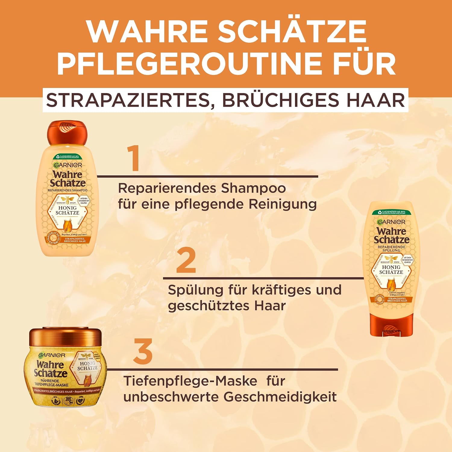 Detalle 2 de Garnier Wahre Schätze reparierendes Honig-Schampoo XXL (1.000 ml, Packung mit 3)