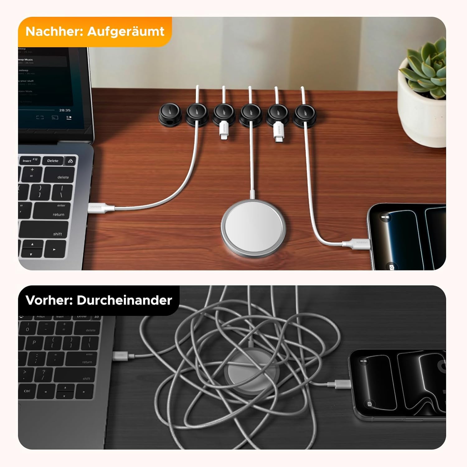 Thumbnail 4 de UGREEN 6er Set magnetische Kabelhalter (360° drehbar) mit Selbstklebung – Kabelclips für Kabel bis 7,5 mm