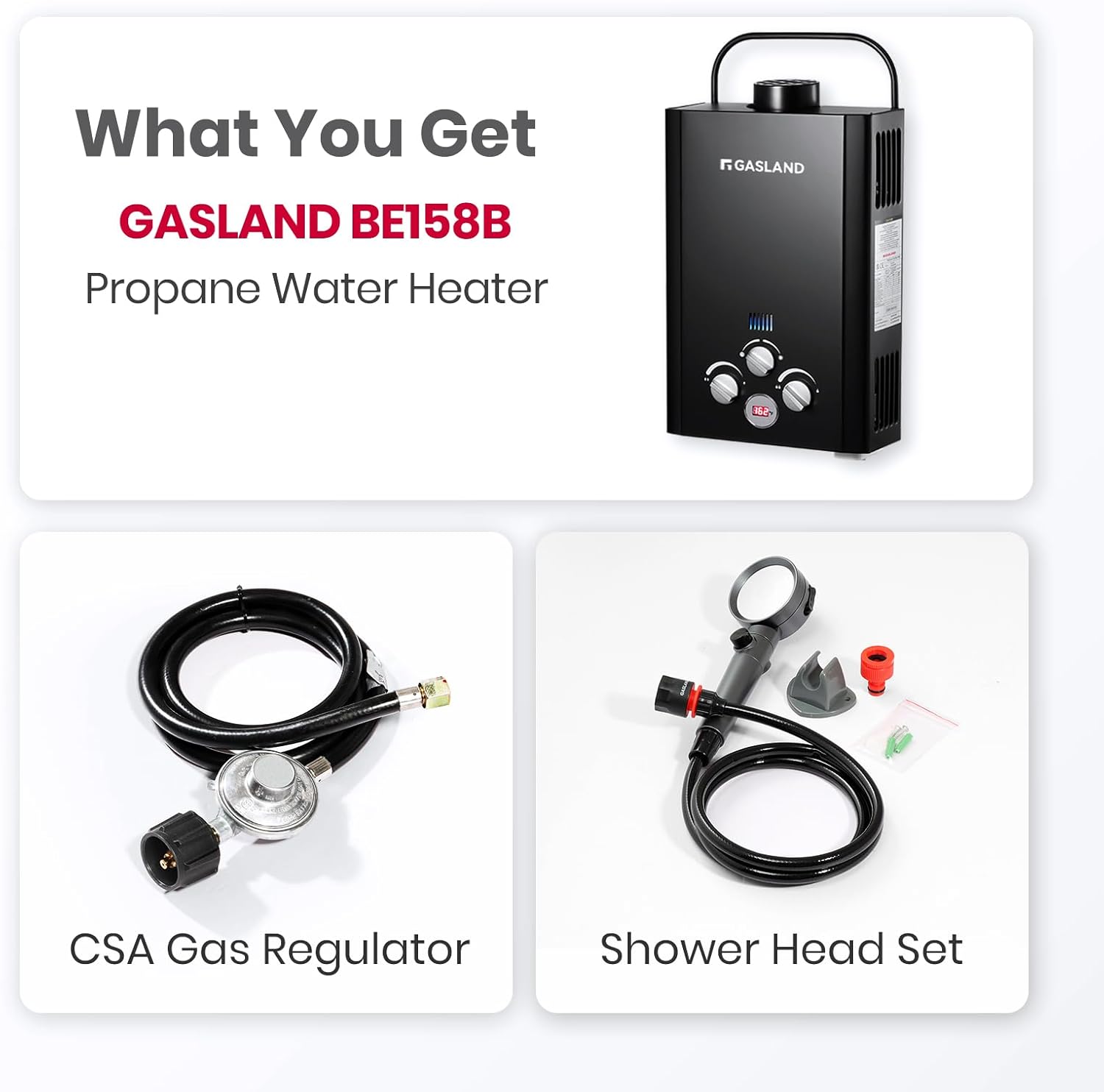 Detalle de GASLAND BE158B Portable Tankless Water Heater, 1.58 GPM, 41,000 BTU