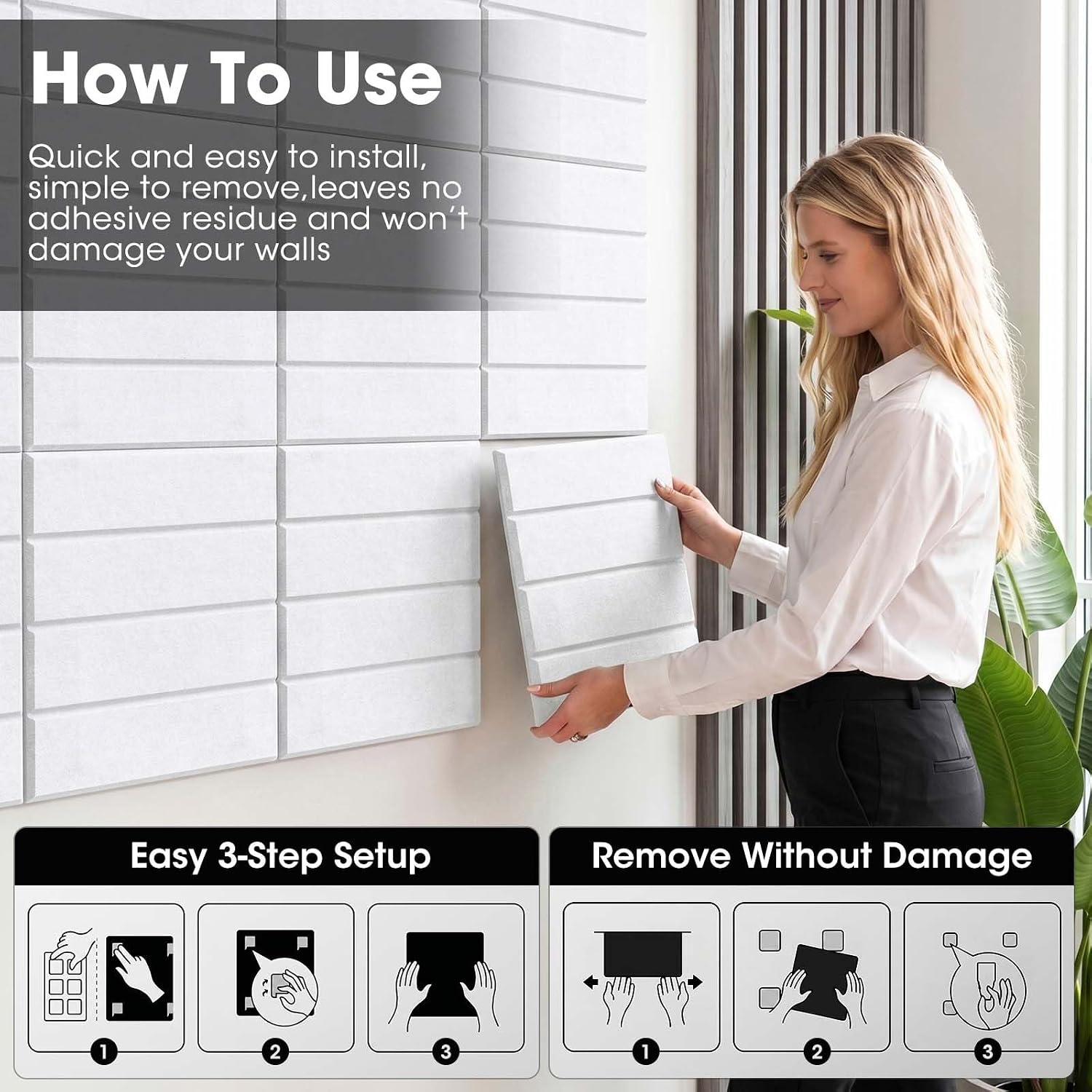 Thumbnail 6 de MQAAUP 18-Pack White Felt Wall Tiles for Notes, Photos and Acoustic Treatment