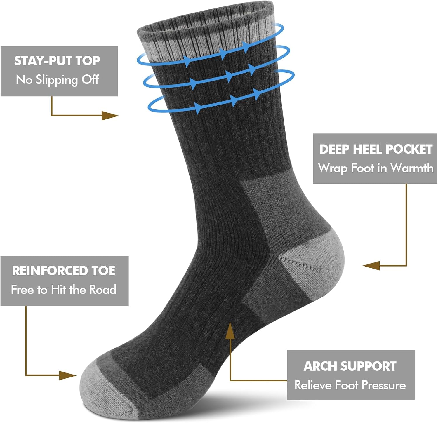 Detalle 2 de YUVFEHY Merino Wool Socks for Men, 5 Pairs, Extra-Thick Winter Crew